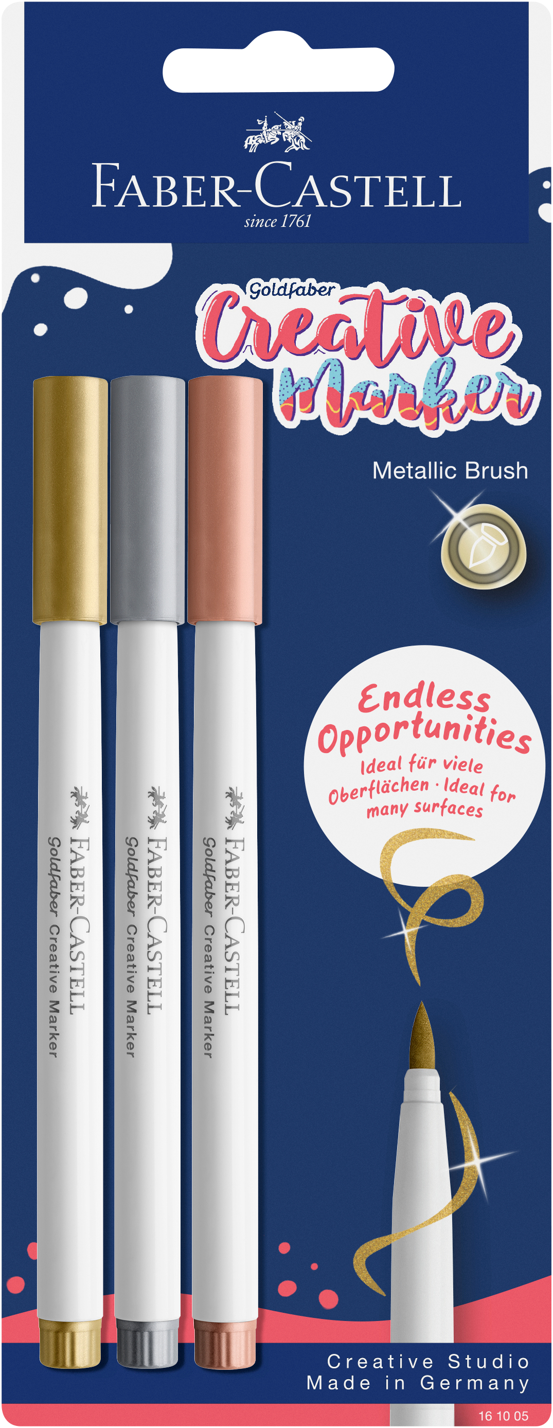 photo FABER-CASTELL Creative Marker Pointe pinceau 161005 Couleurs métalliques 3 pièces