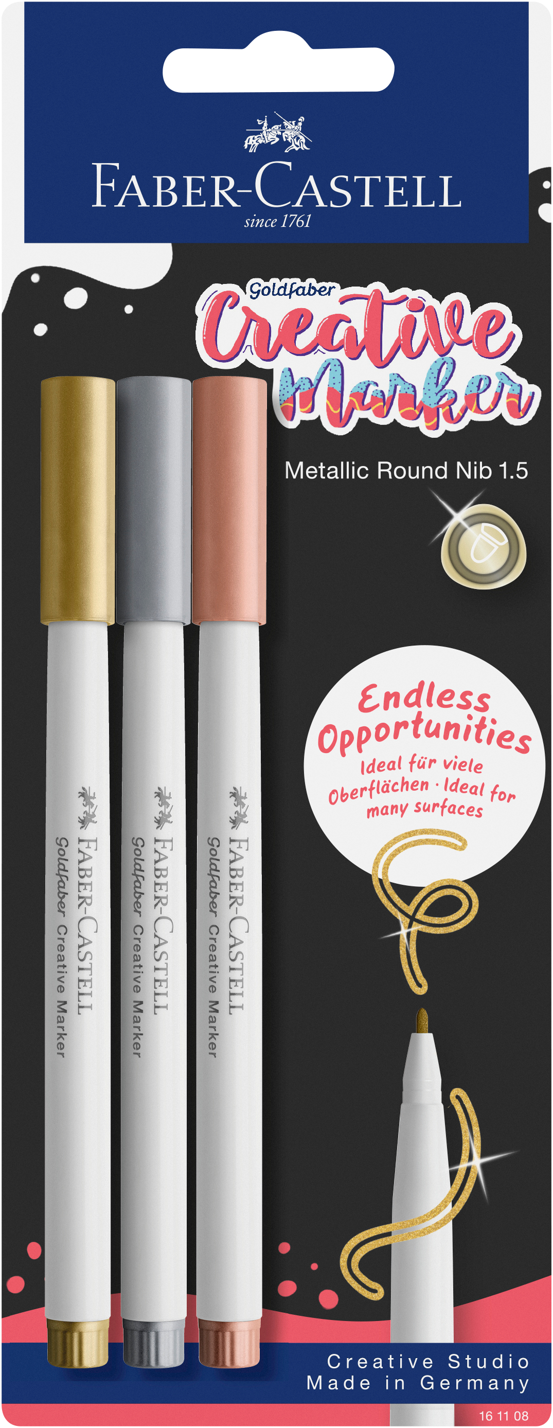photo FABER-CASTELL Creative Marker 1.5mm 161108 Couleurs métalliques 3 pièces