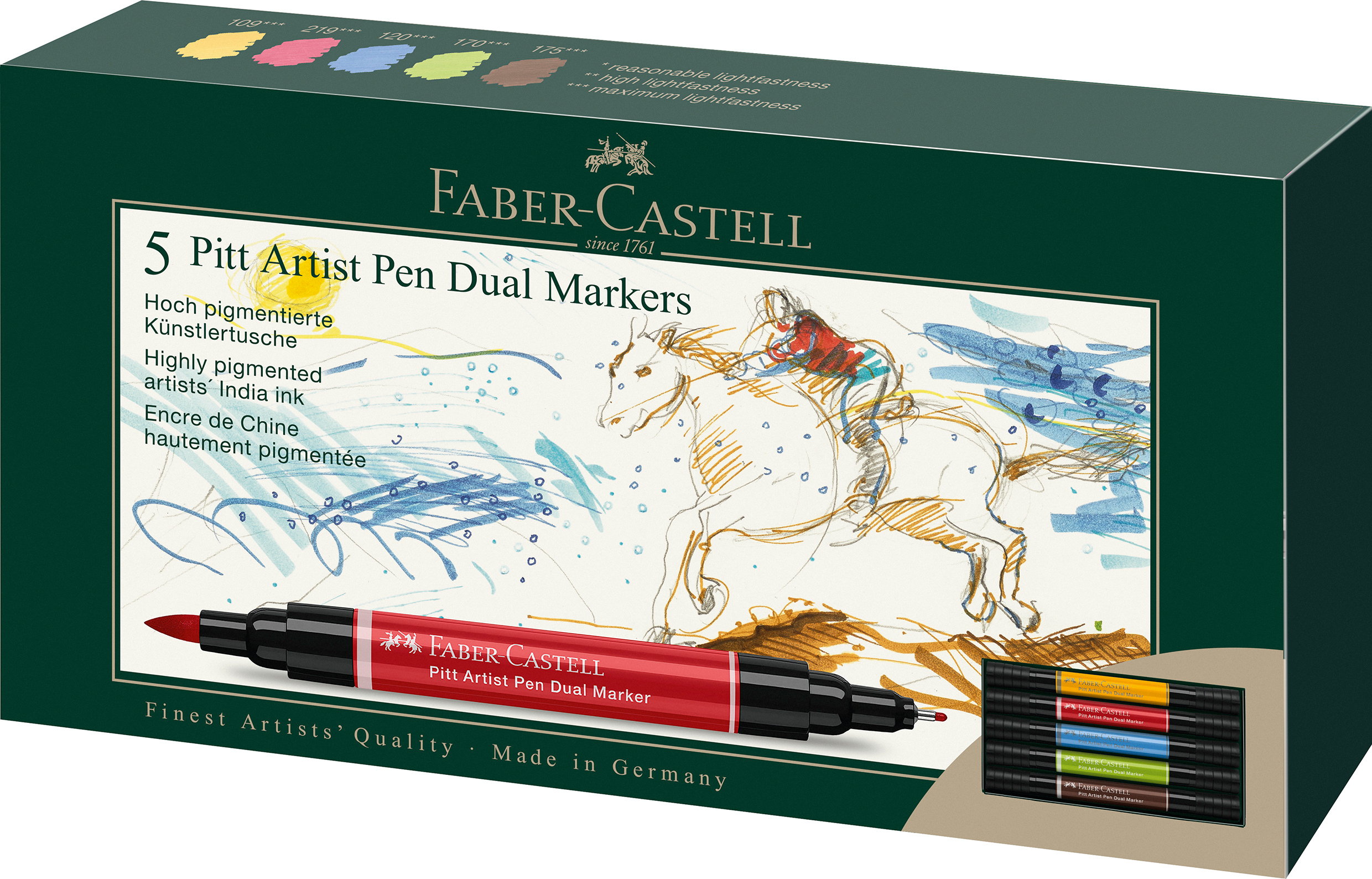 FABER-CASTELL Artist Pen Dual Marker 0.8mm 162005 5 couleurs, étui