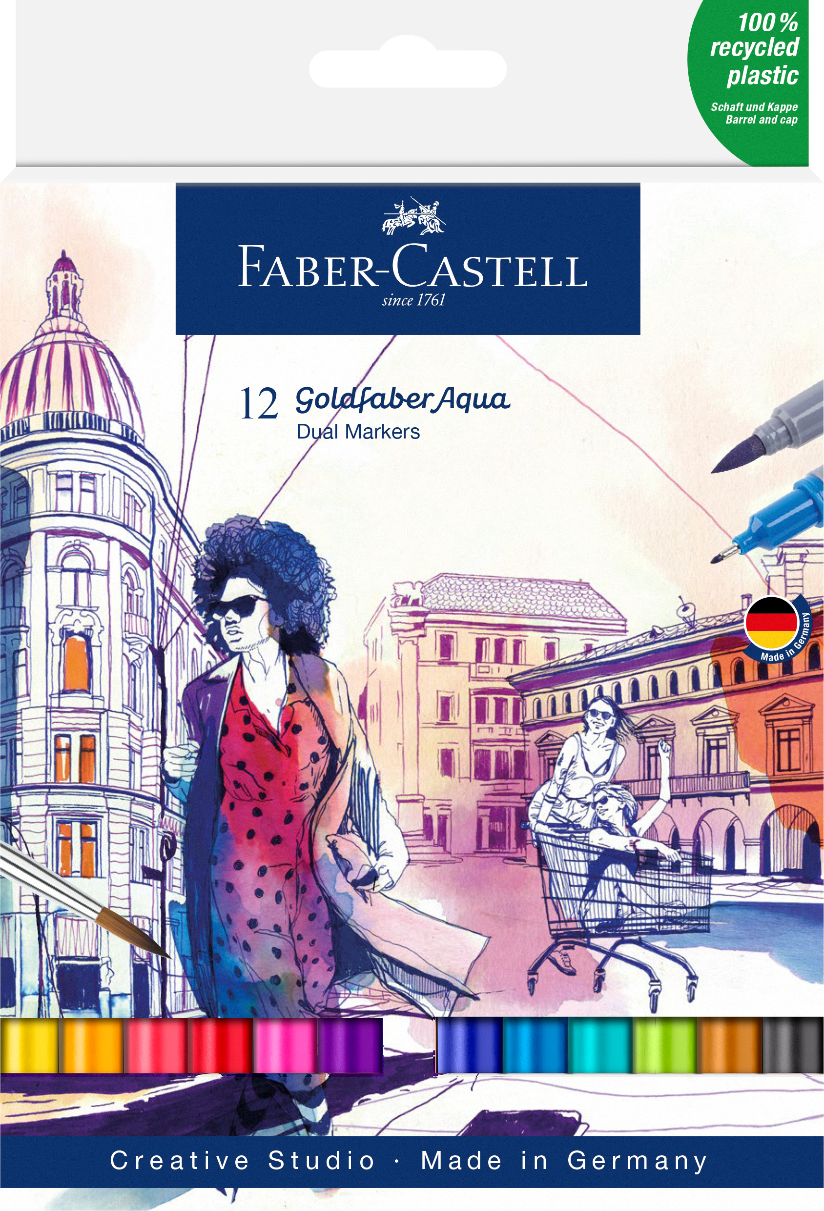 FABER-CASTELL Goldfaber Dual Marker 164612 12 couleurs, Etui