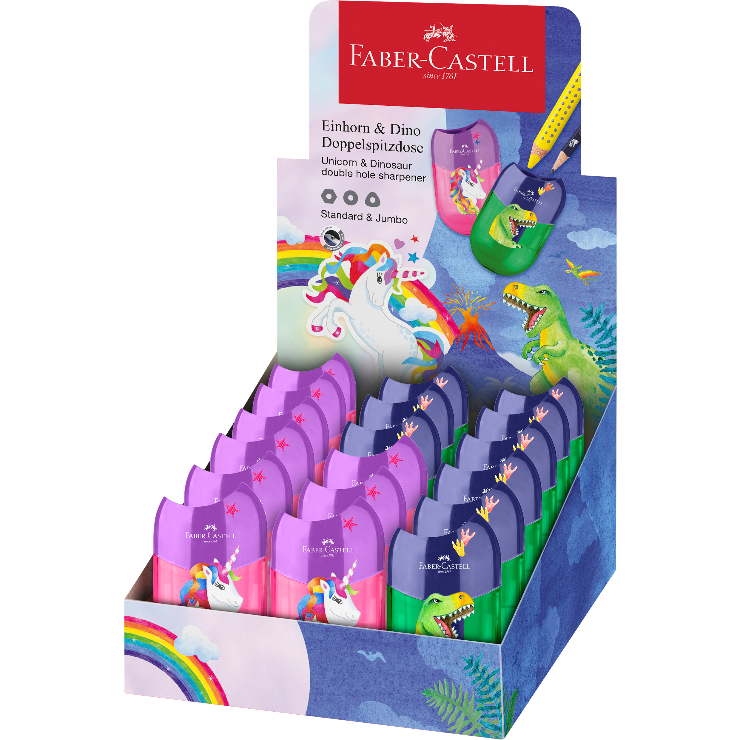 photo FABER-CASTELL Taille-crayon double 183551 Dino/Licorne ass. 18 pièces