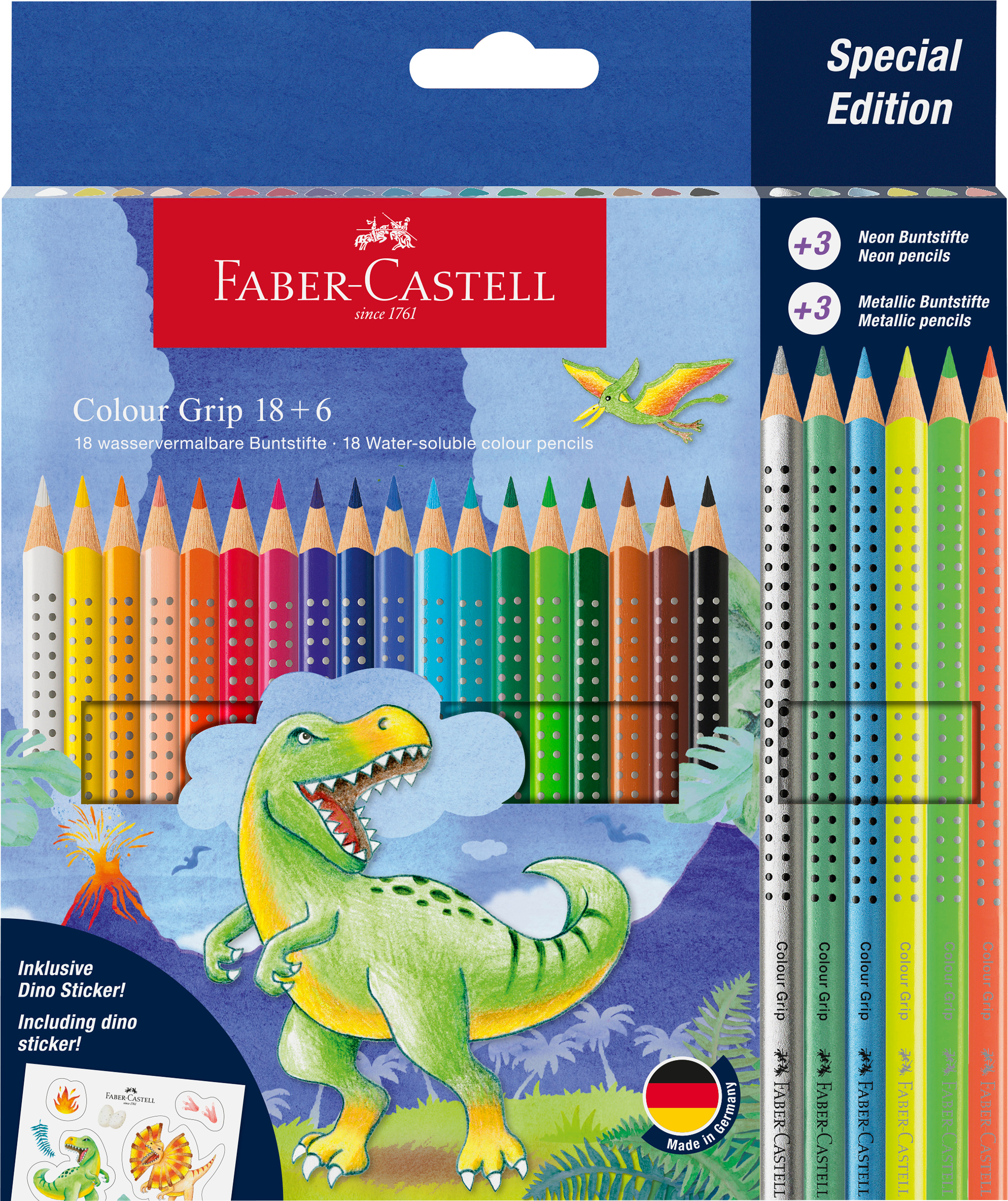 FABER-CASTELL Crayon couleur Colour Grip 201546 Dino 18+6 pièces