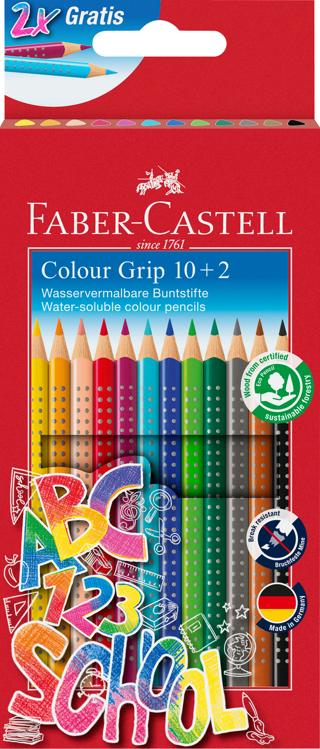 FABER-CASTELL Crayon de couleur Colour Grip 201585 Back to school Promoetui 10+2