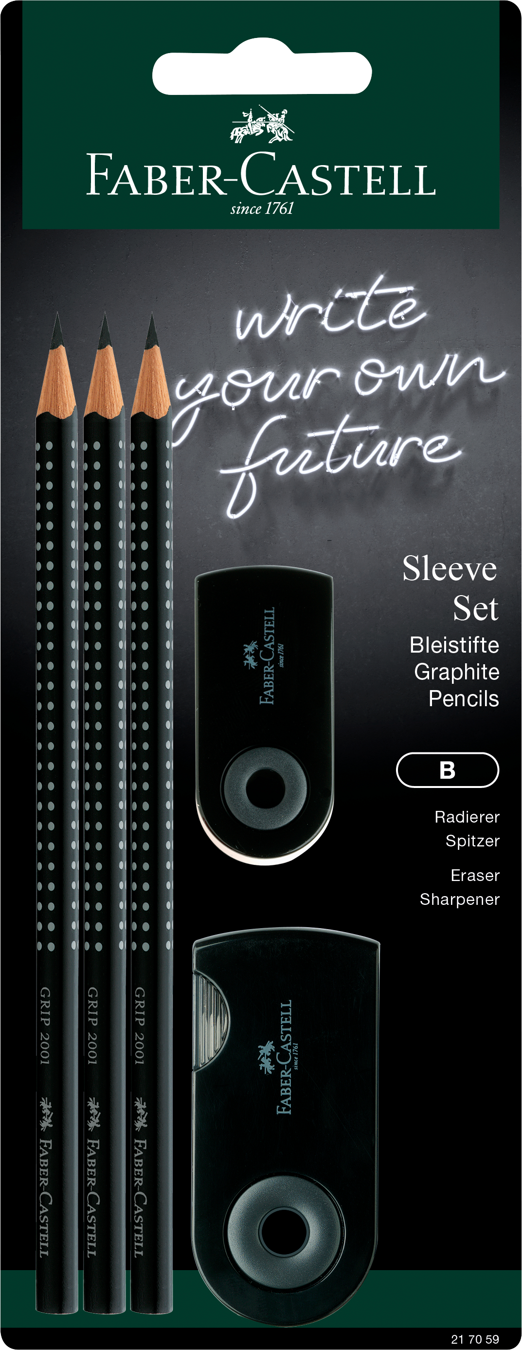 photo FABER-CASTELL Crayon B/gomme/taille-crayon 217086 ensemble de manches noir