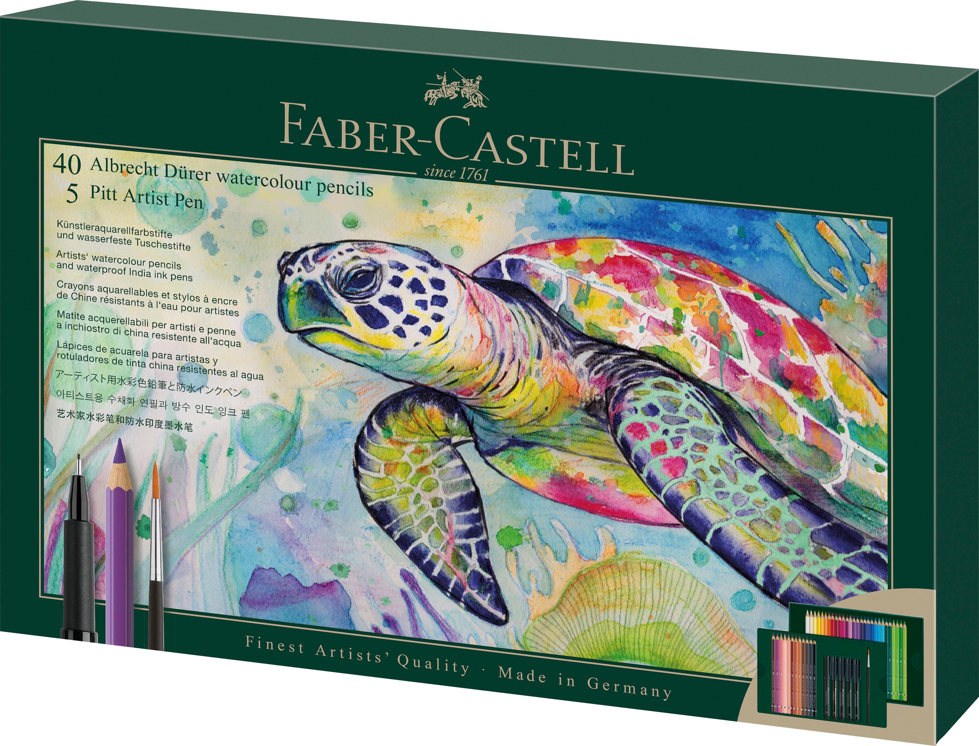 photo FABER-CASTELL Set Crayon & Pitt Artist Pen 217554 boîte en métal 46 pièces