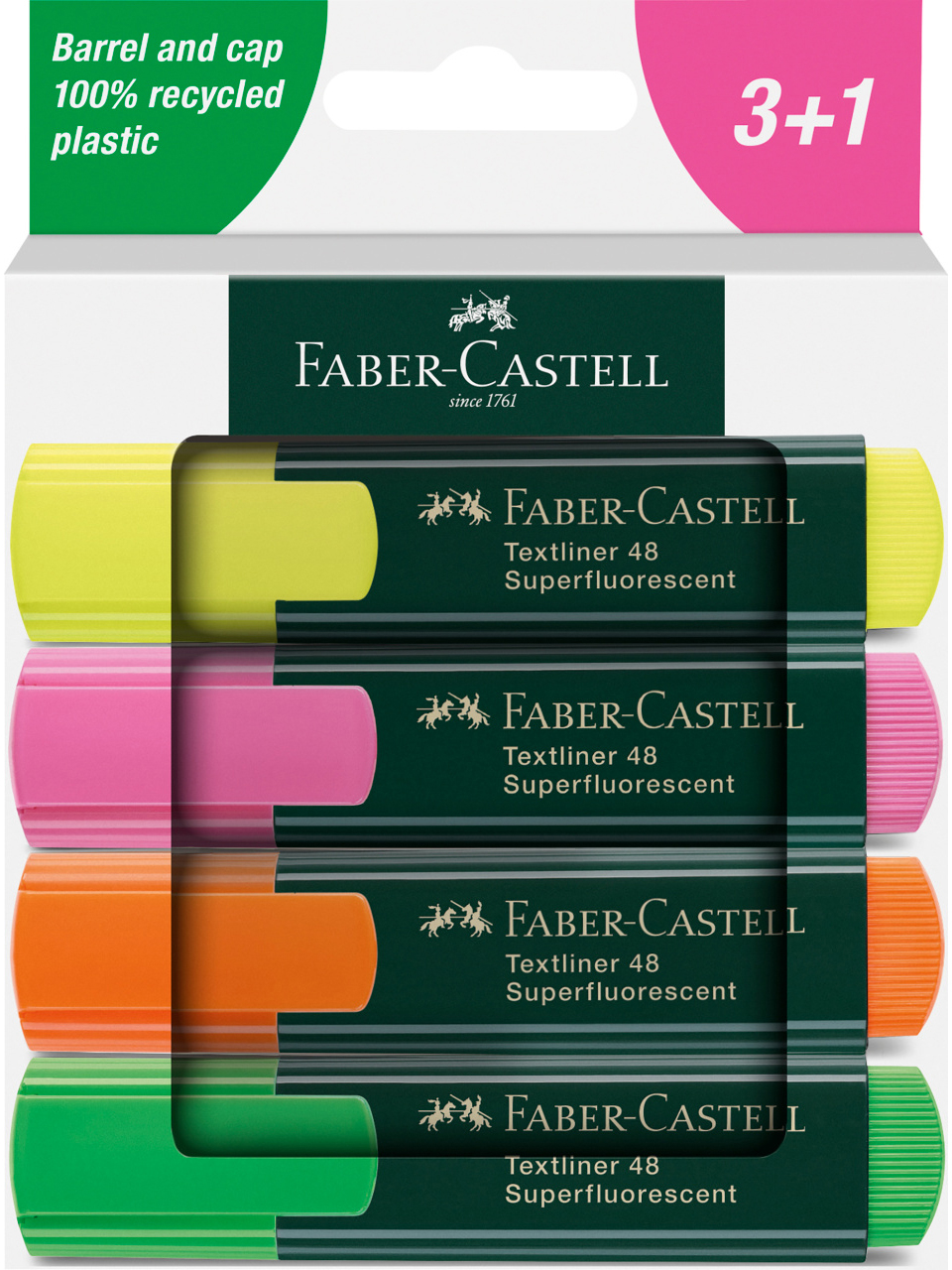 FABER-CASTELL Textmarker TL 48 254844 100% recycled plastic 4 pièces 100% recycled plastic 4 pièces