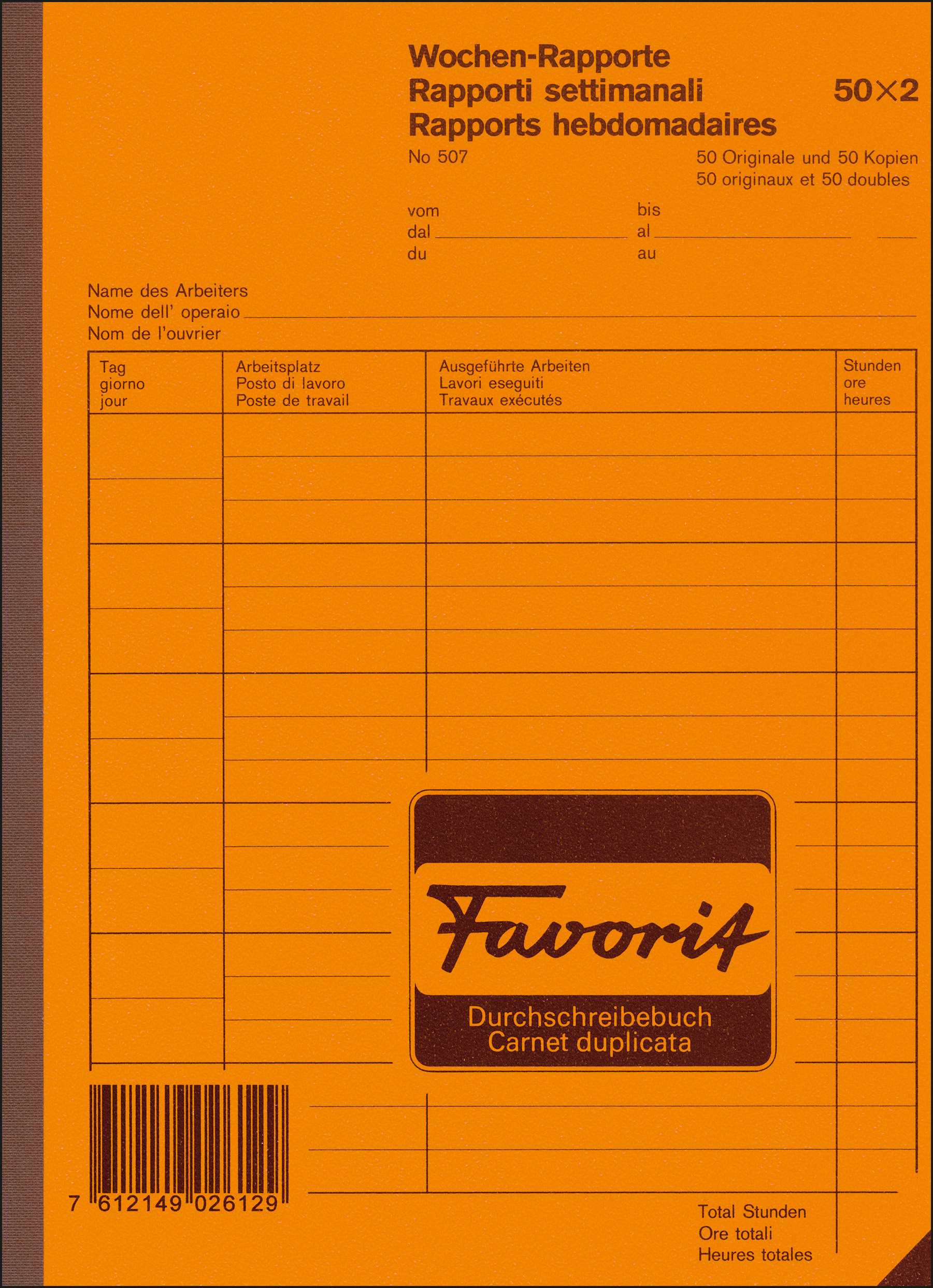 FAVORIT Rapport hebdomadaire D/F/I A5 507 blanc 50x2 feuilles