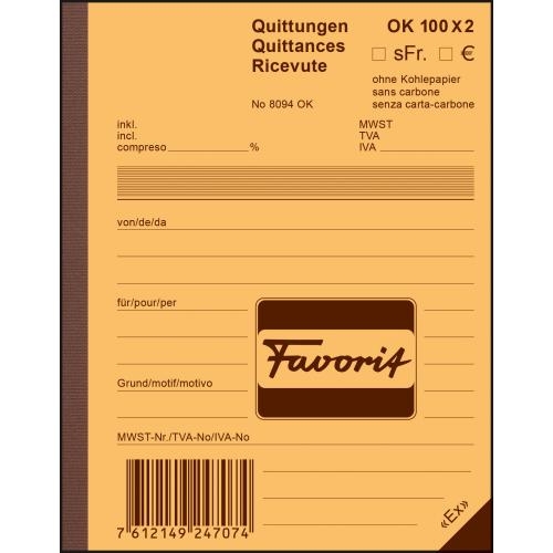 FAVORIT Quittance 8094 OK rouge/blanc,D/F/I,autocopiant