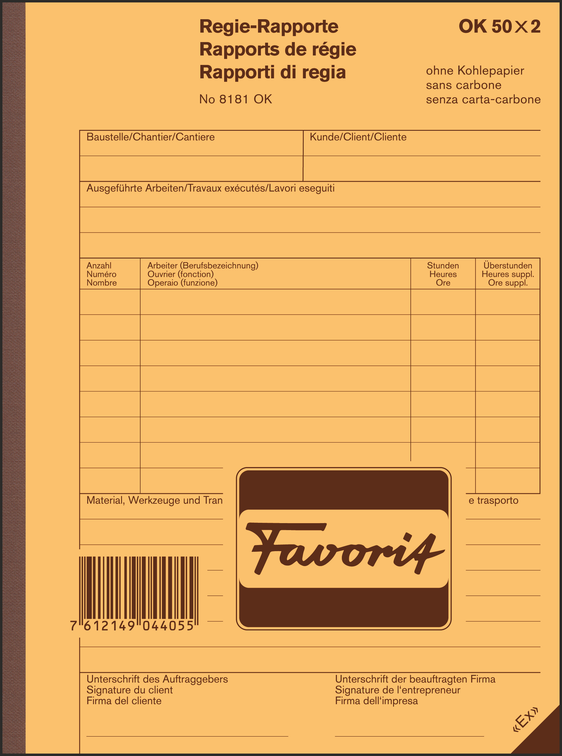 FAVORIT Rapport régie D/F/I A5 8181 OK blanc 50x2 feuilles