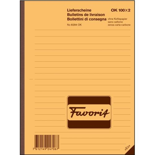 FAVORIT Bulletin de livraison 8284 OK rouge/blanc,D/F/I,autocopiant