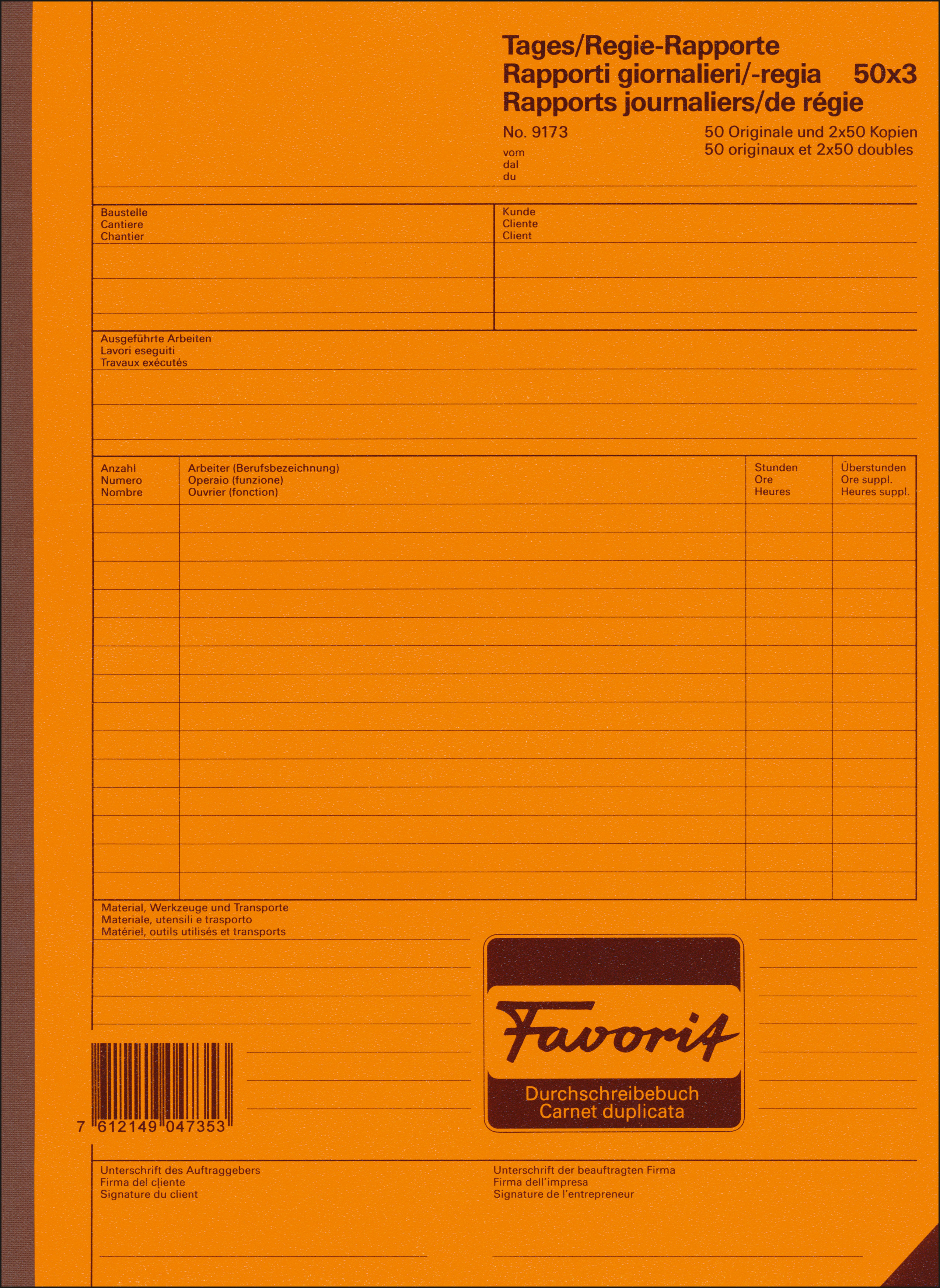 FAVORIT Rapport régie D/F/I A4 9173 blanc/blanc 50x3 feuilles