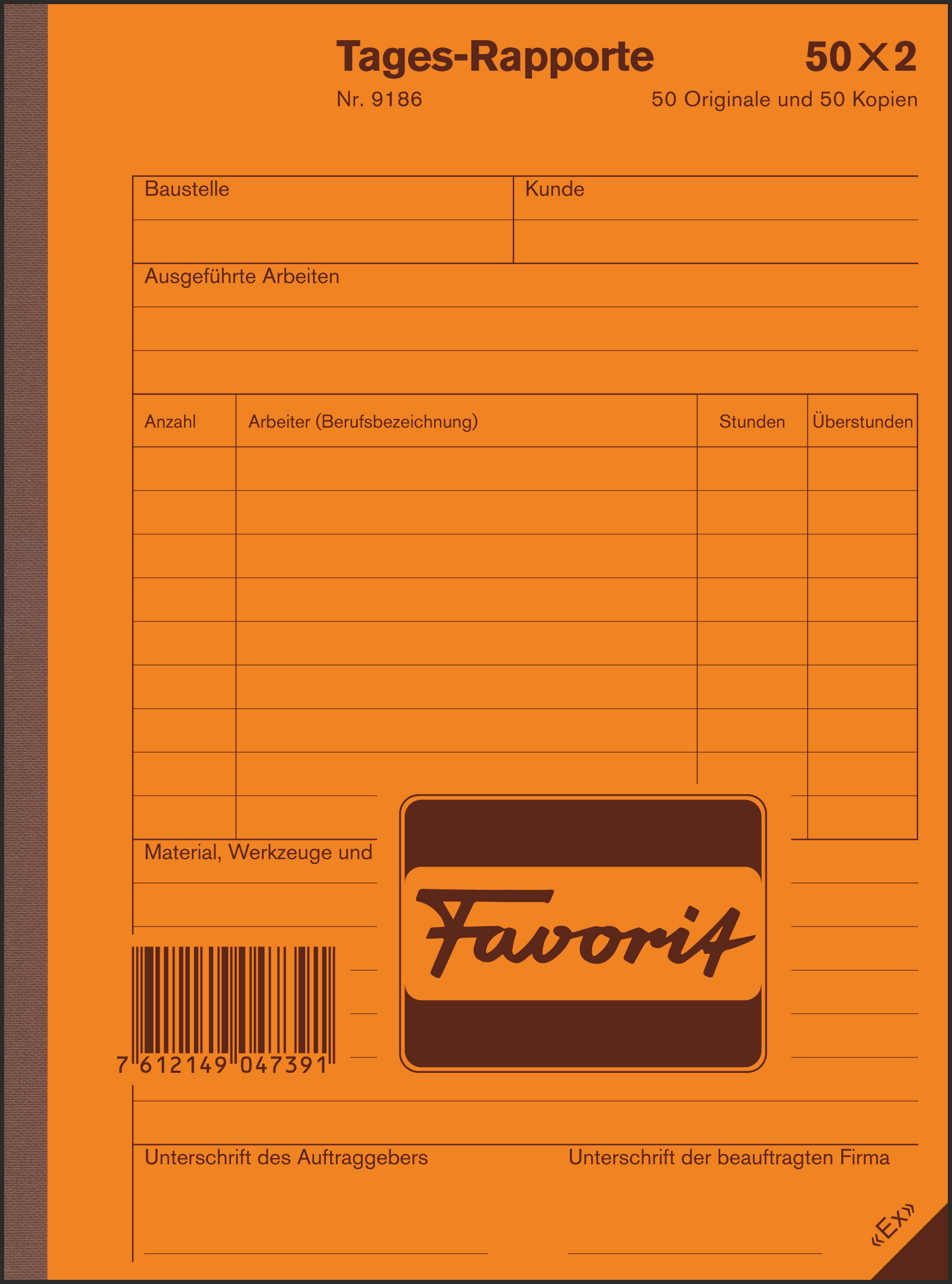 FAVORIT Tages-Rapporte A5 50x2 weiss/weiss mit Kohlepapier<br>