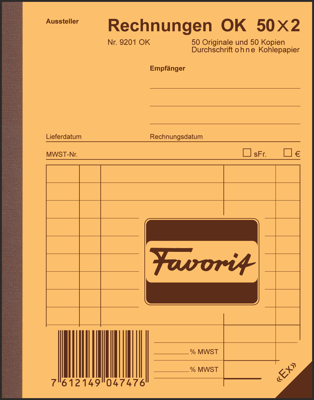FAVORIT Bloc-notes form. factures A6 9201 OK papier autocopiant 50x2 flls.