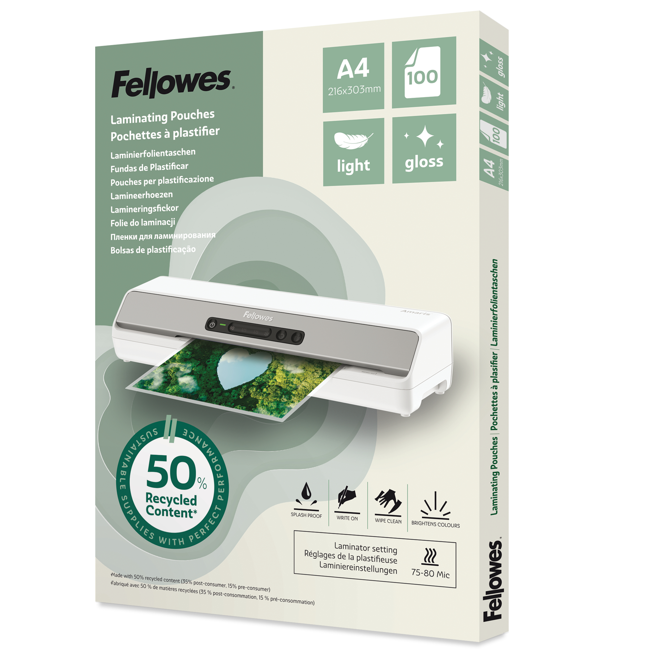 photo FELLOWES Film plastif. Recycling A4 100142987 glanz, 80 my 100 Pièce