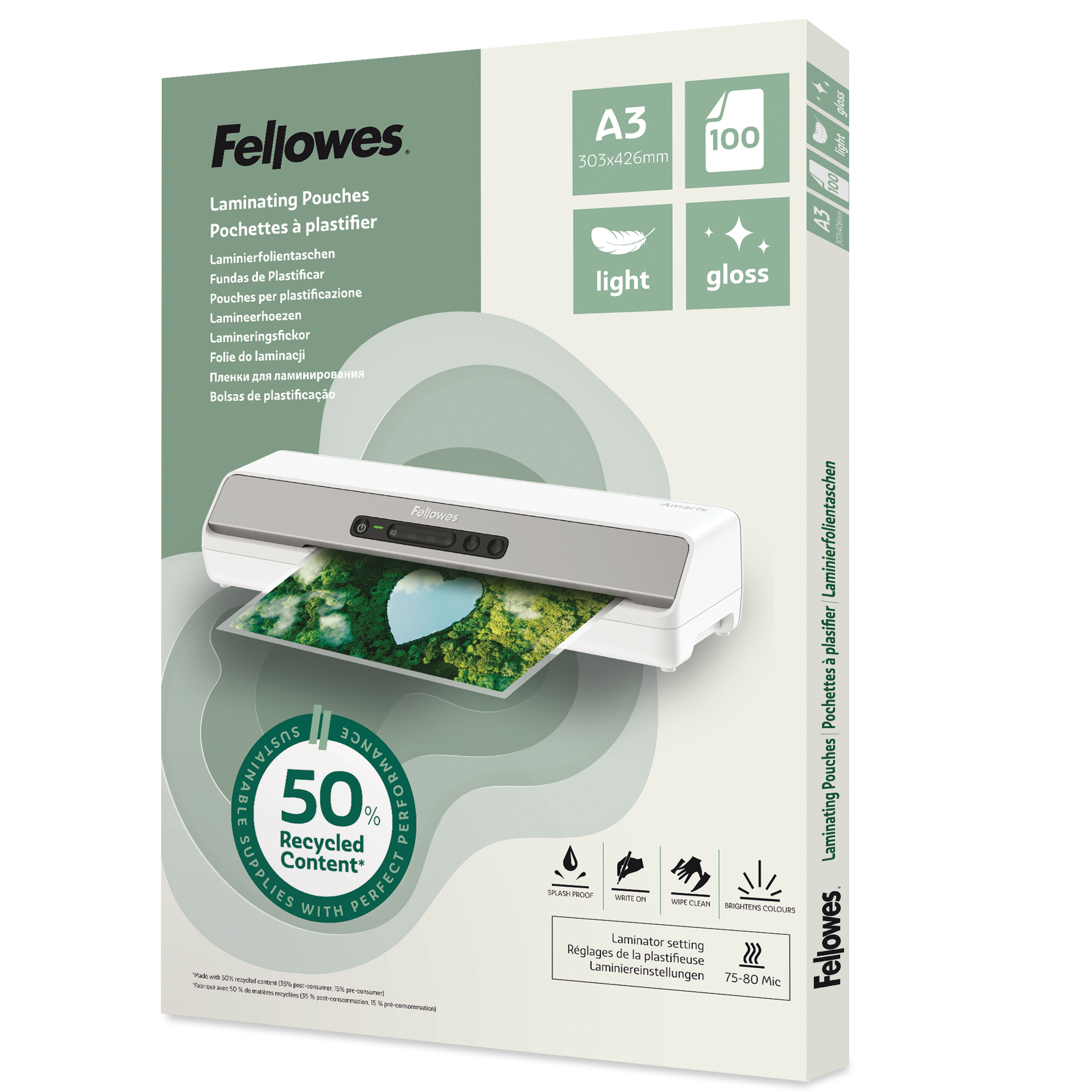 photo FELLOWES Film plastif. Recycling A3 100142988 glanz, 80 my 100 Pièce