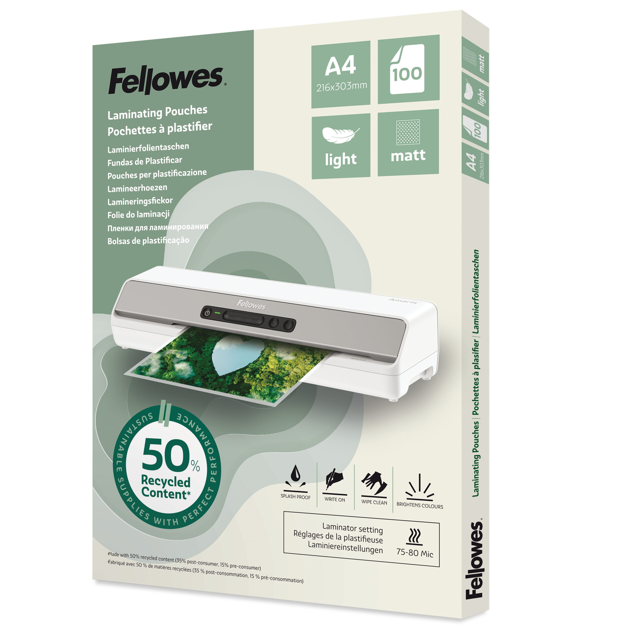 photo FELLOWES Film plastif. Recycling A4 100143435 matt, 80 my 100 Pièce