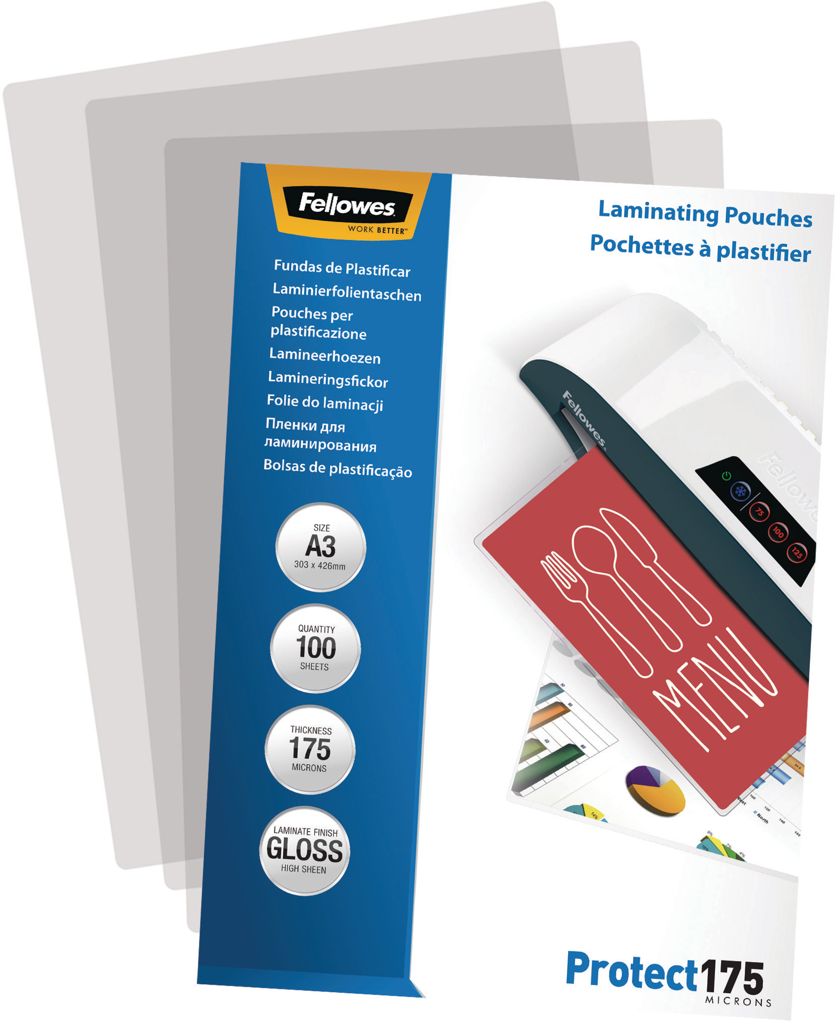 FELLOWES Pochettes à plastifier A3 5308803 brillant, 175my 100 pcs.