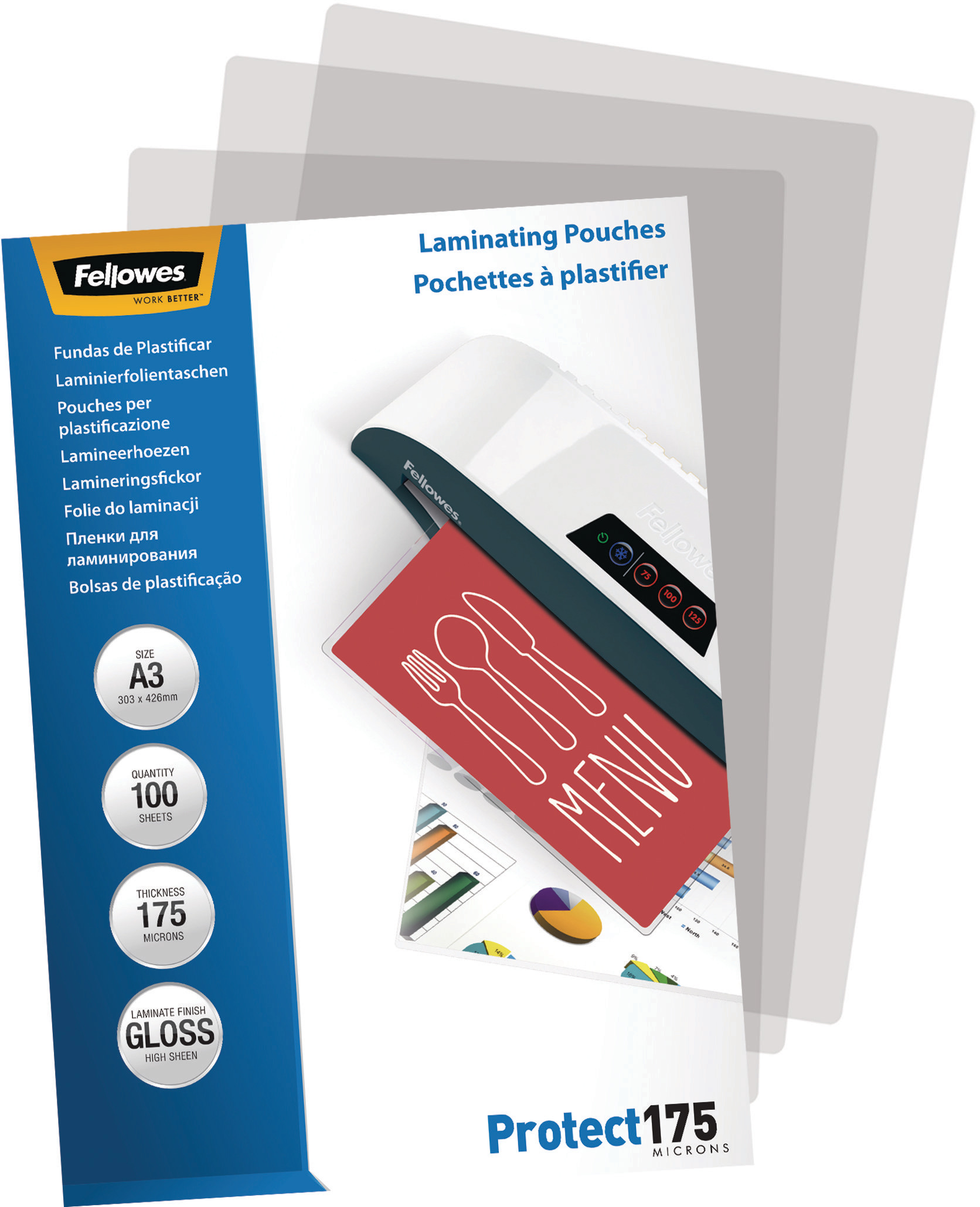 FELLOWES Pochettes à plastifier A3 5308803 brillant, 175my 100 pcs.