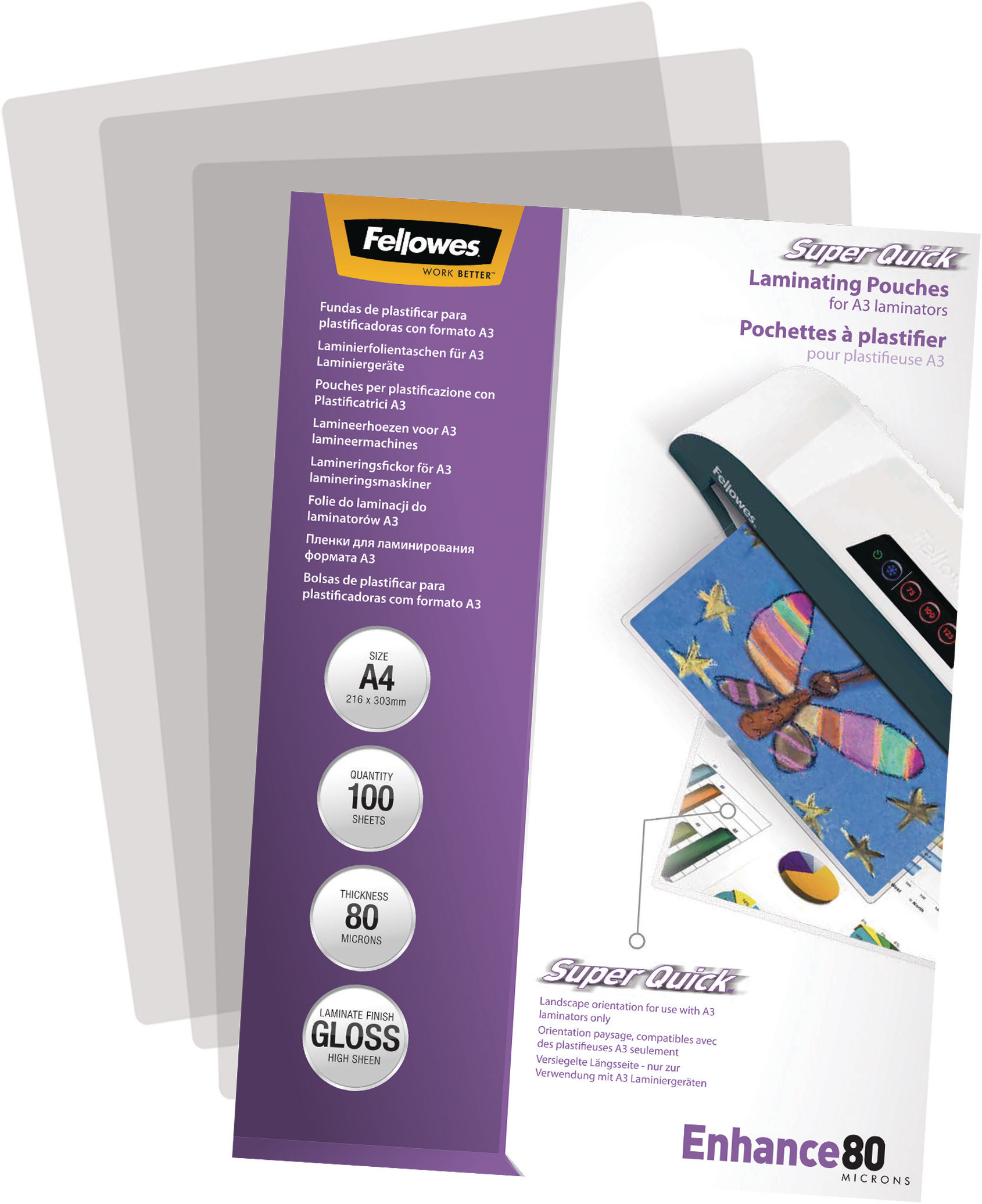 FELLOWES Pochettes à plastifier A4 5440001 brillant, 80my 100 pcs.