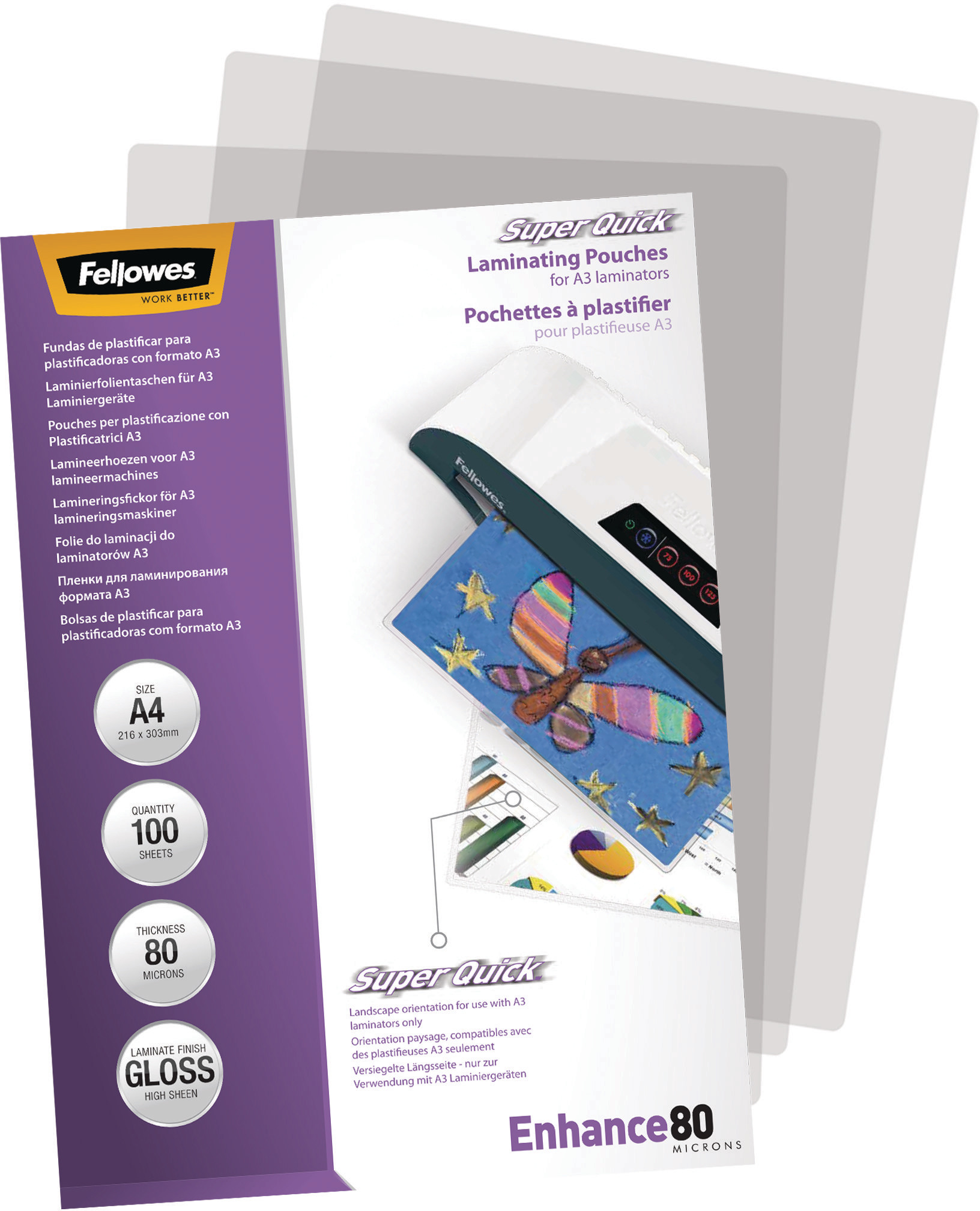 FELLOWES Pochettes à plastifier A4 5440001 brillant, 80my 100 pcs.