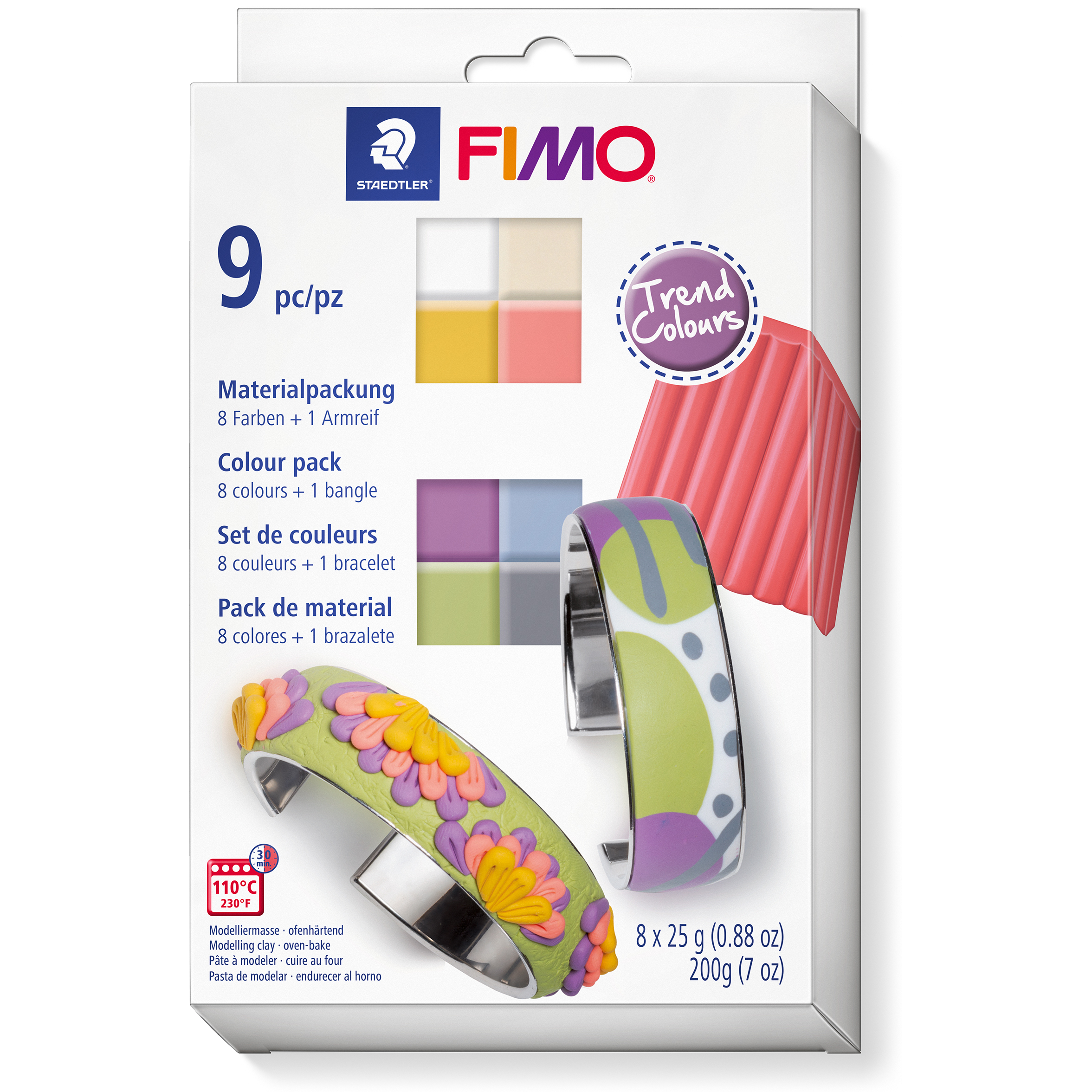 FIMO Pâte à modeler Soft 8x25g 8023C8-1P avec Brace. Couleurs tendance avec Brace. Couleurs tendance