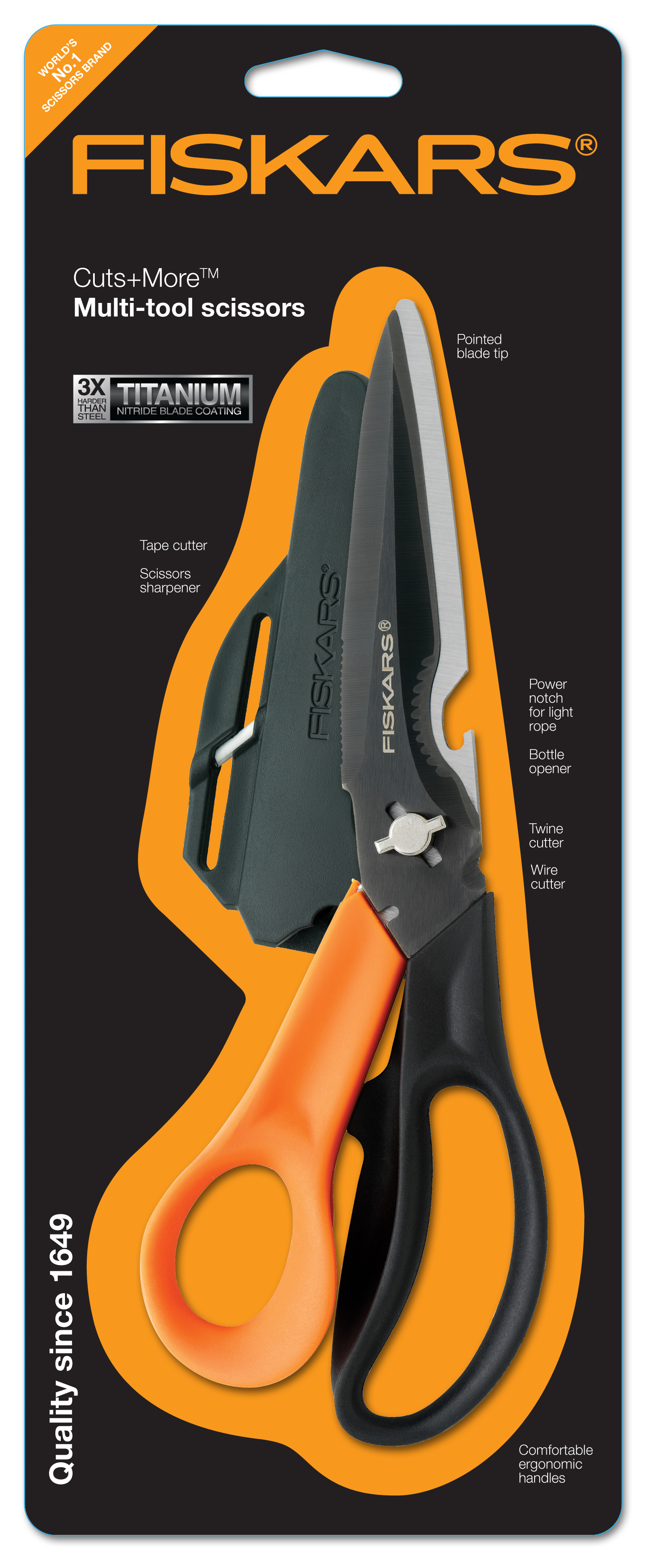 FISKARS Ciseaux multi-usages 23cm 1000809 orange/noir, droitiers