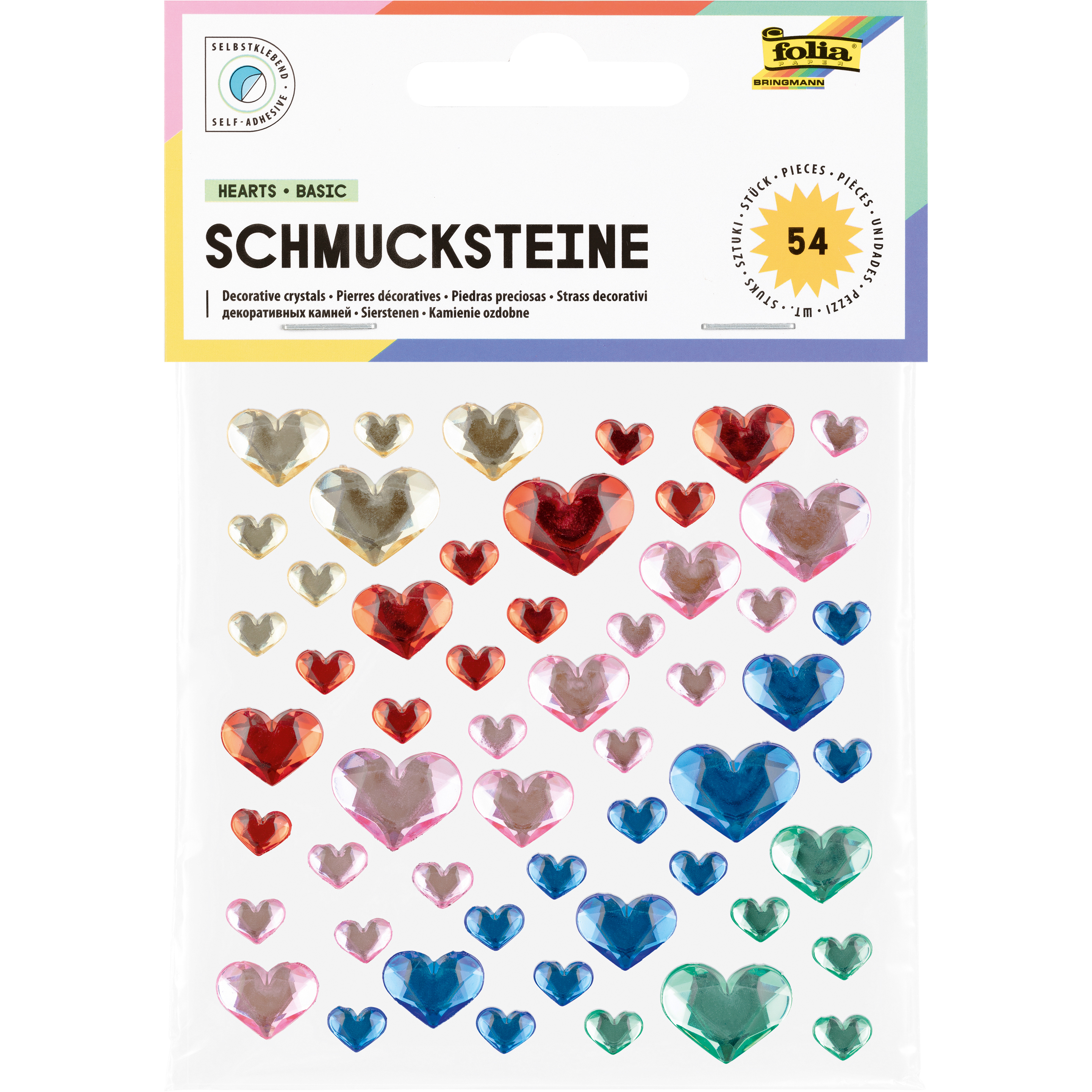 photo FOLIA Gemmes Hearts Basic 12311 auto-adhesif 54 pieces