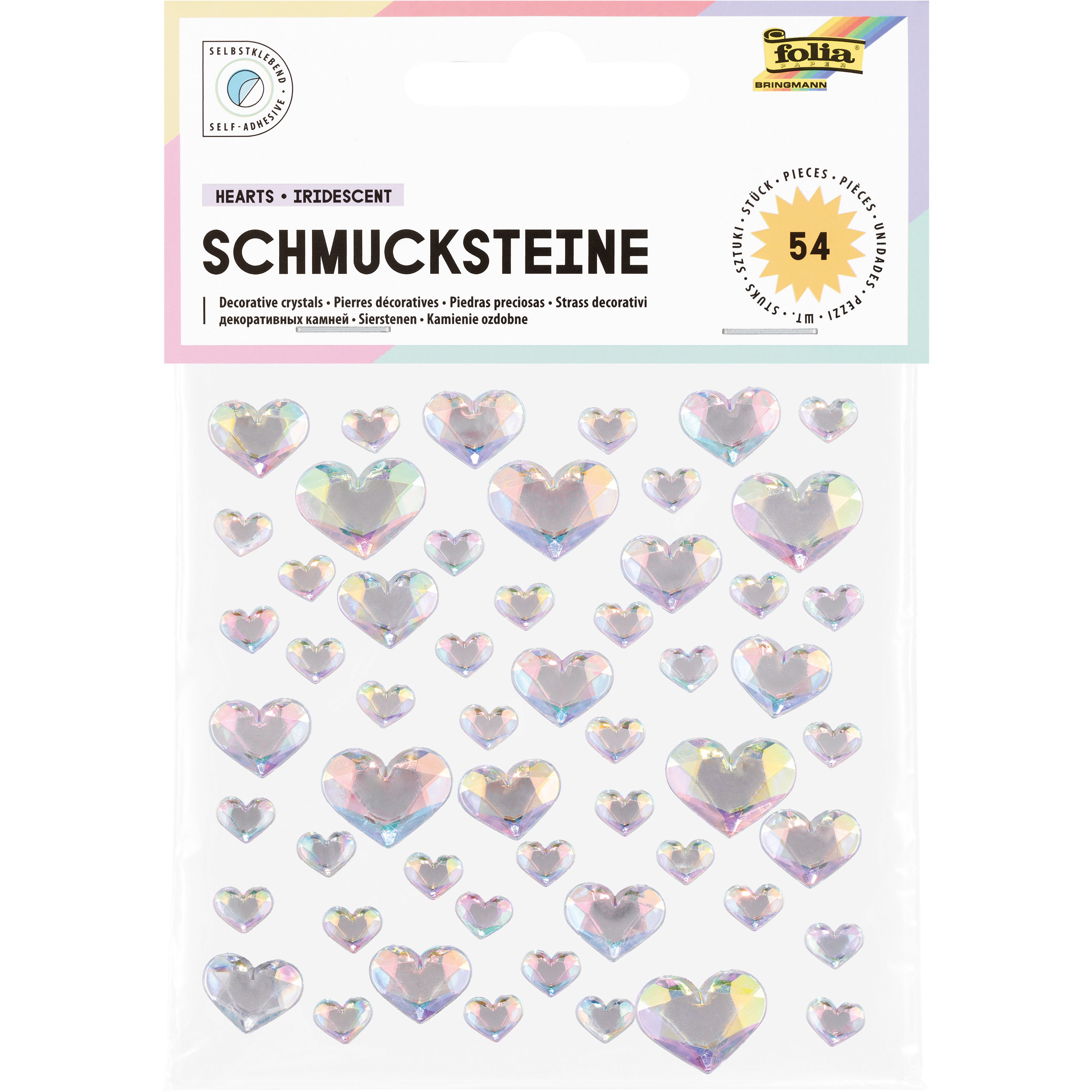 photo FOLIA Gemmes Hearts iridescent 12313 auto-adhesife 54 pieces
