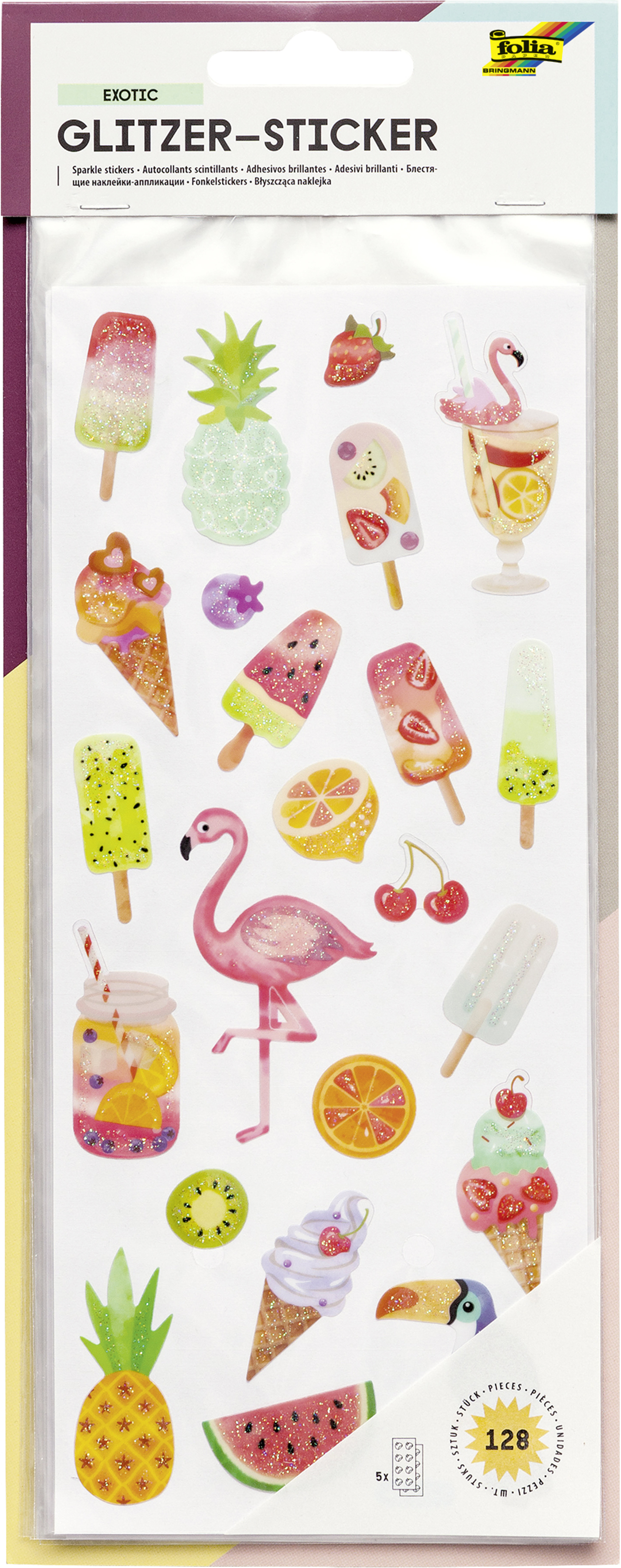 photo FOLIA Glitter-Sticker 1414 Exotic 5 feuilles/128 pièces