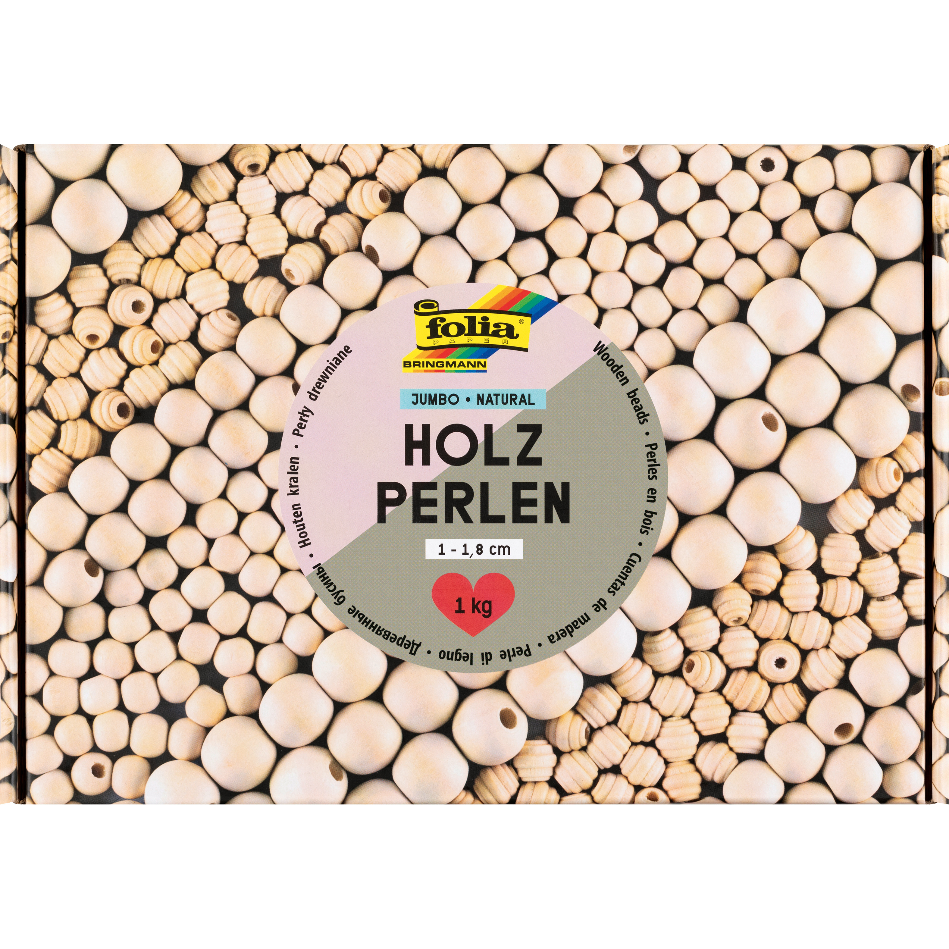 photo FOLIA Perles en bois natural 1000g 22991 Jumbo Pack, 1-1.8 cm