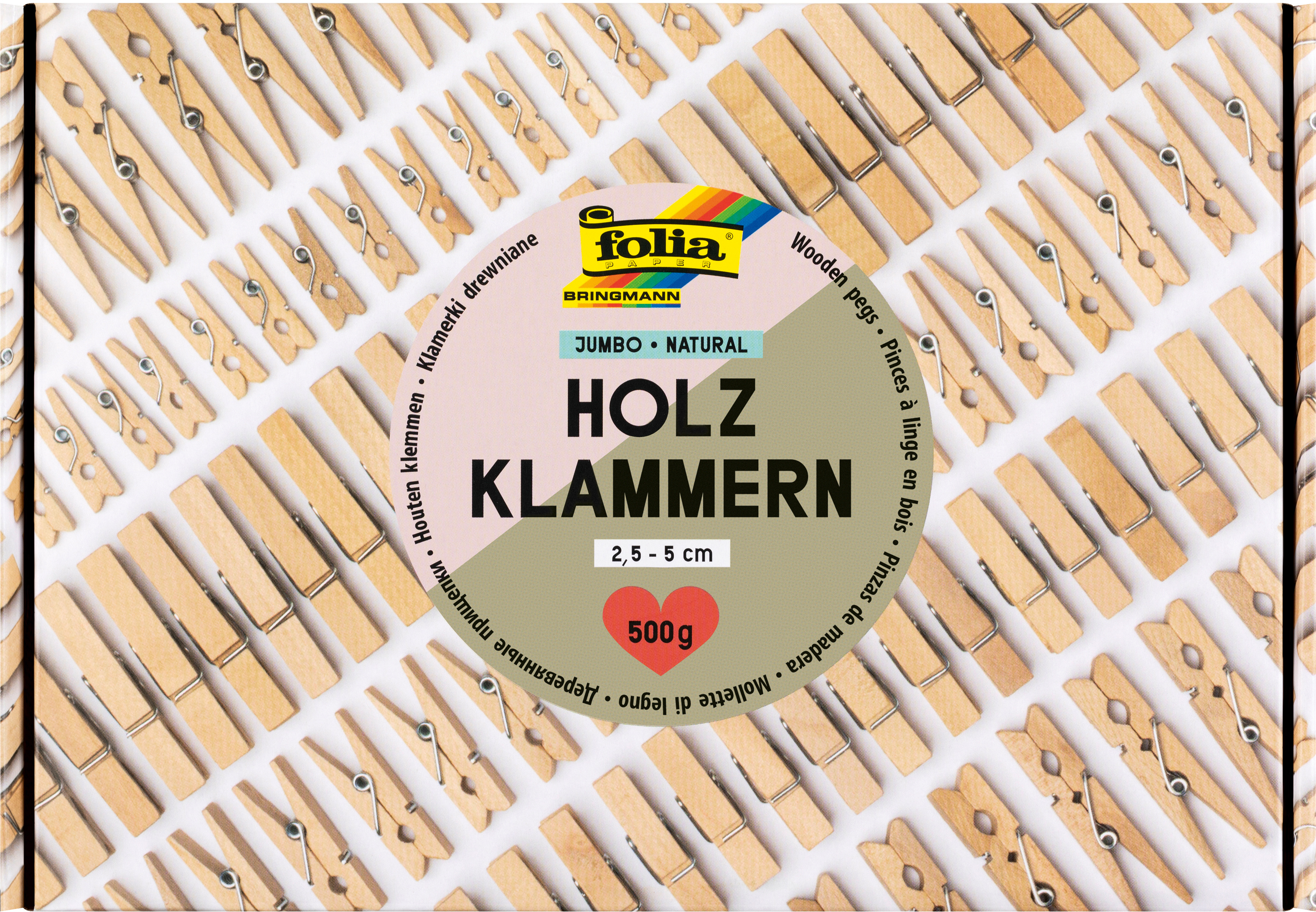 photo FOLIA Clips en bois natural 500g 22994 Jumbo Pack, 2.5-5 cm