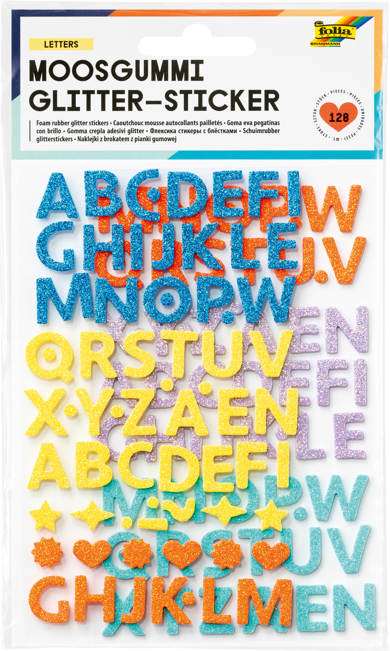 photo FOLIA Caoutchouc mousse autocollant 23776 Glitter Letters 128 pièces