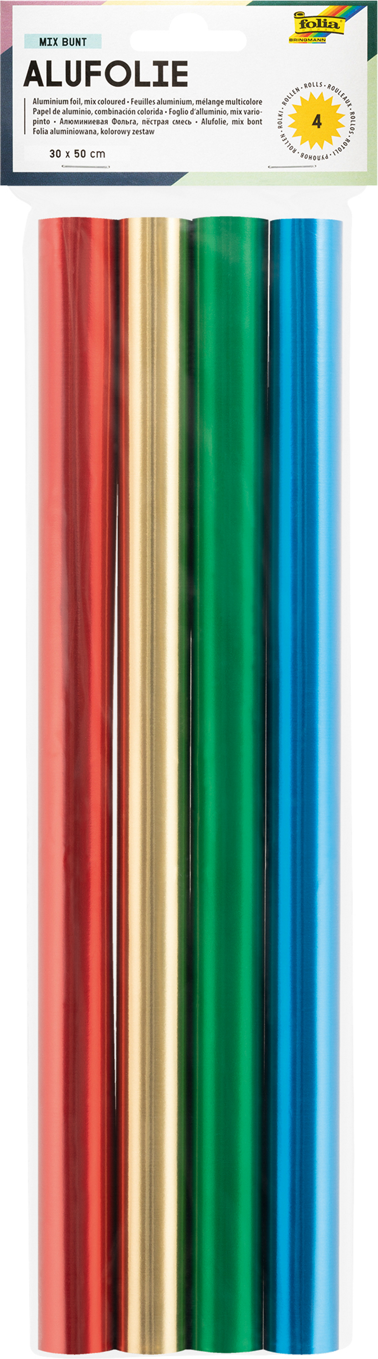 photo FOLIA Feuilles aluminium 30x50cm 404 assorti 4 rouleaux