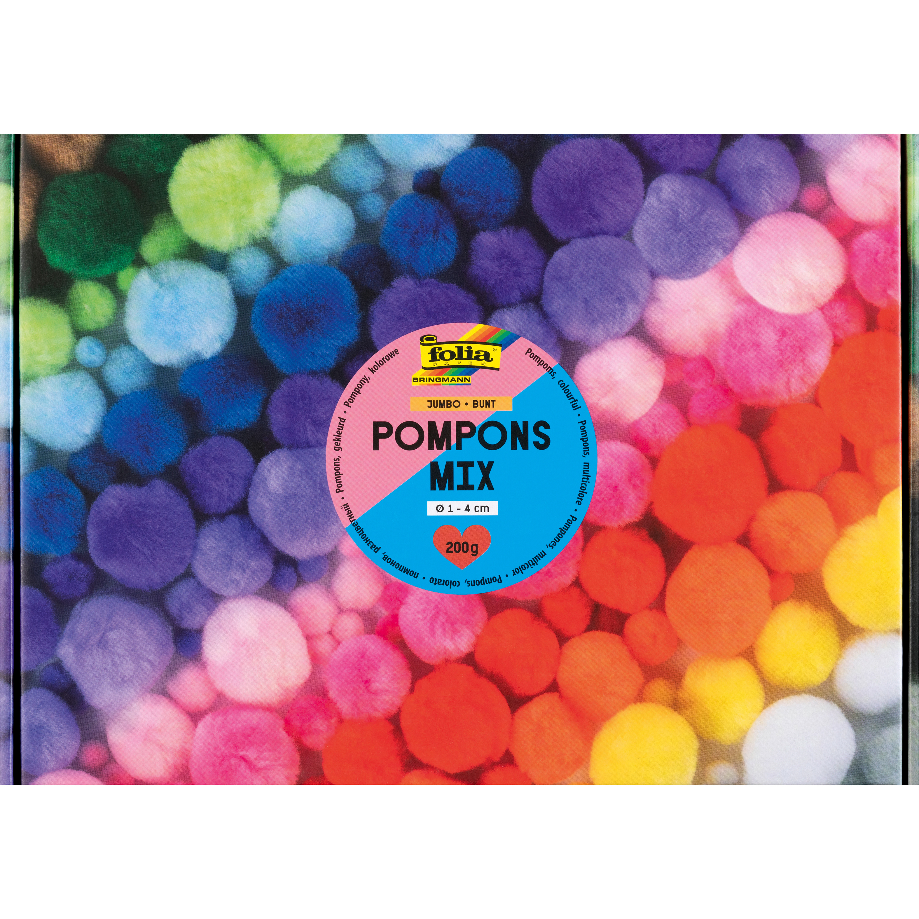 photo FOLIA Pompons Mix multi couleur 200g 50209 Jumbo Pack, 1-4cm