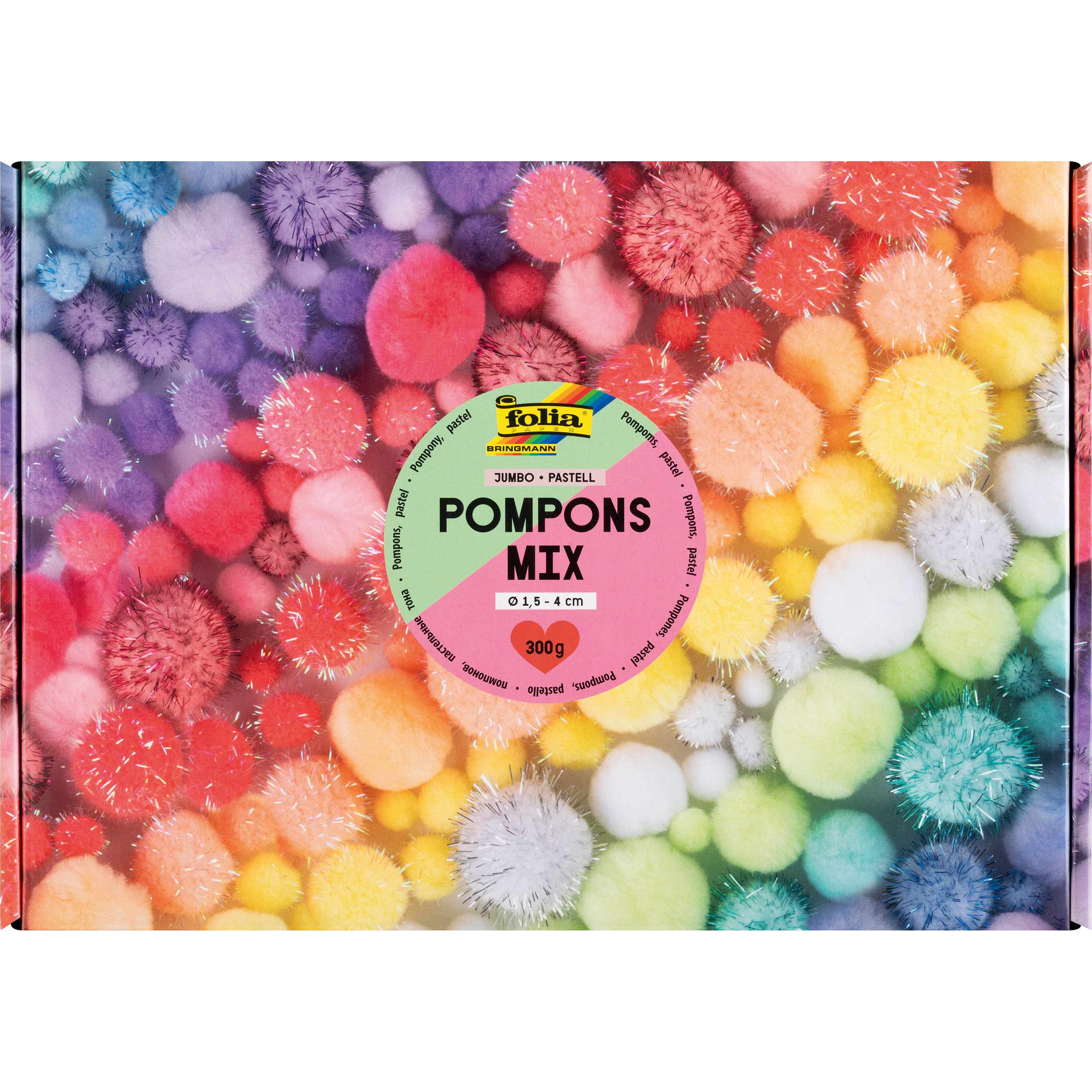 photo FOLIA Pompons Mix pastel 300g 50349 Jumbo Pack, 1.5-4cm