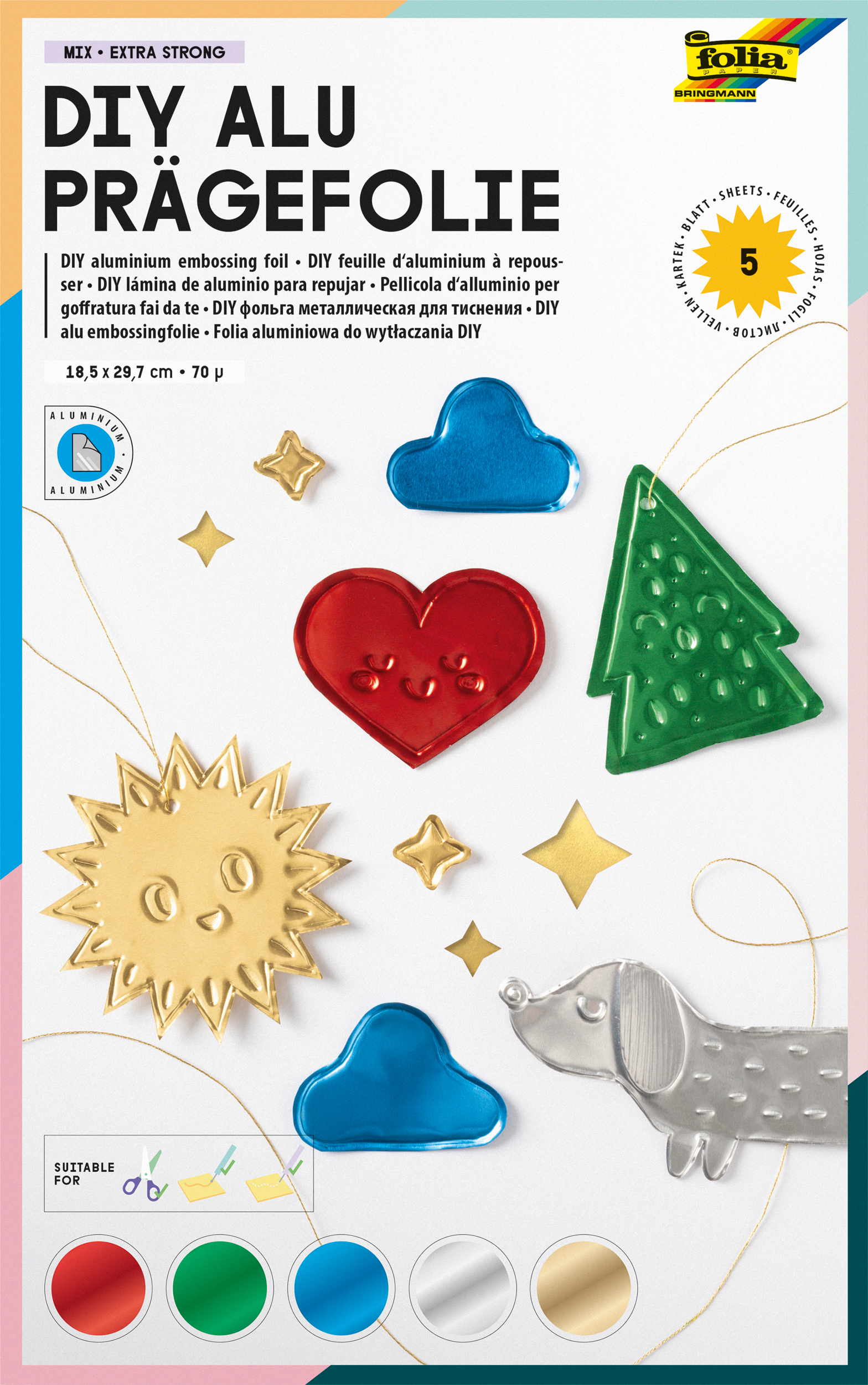 photo FOLIA Feuille d'aluminium 18x29.7cm 505 ass. extra fort 5 feuilles