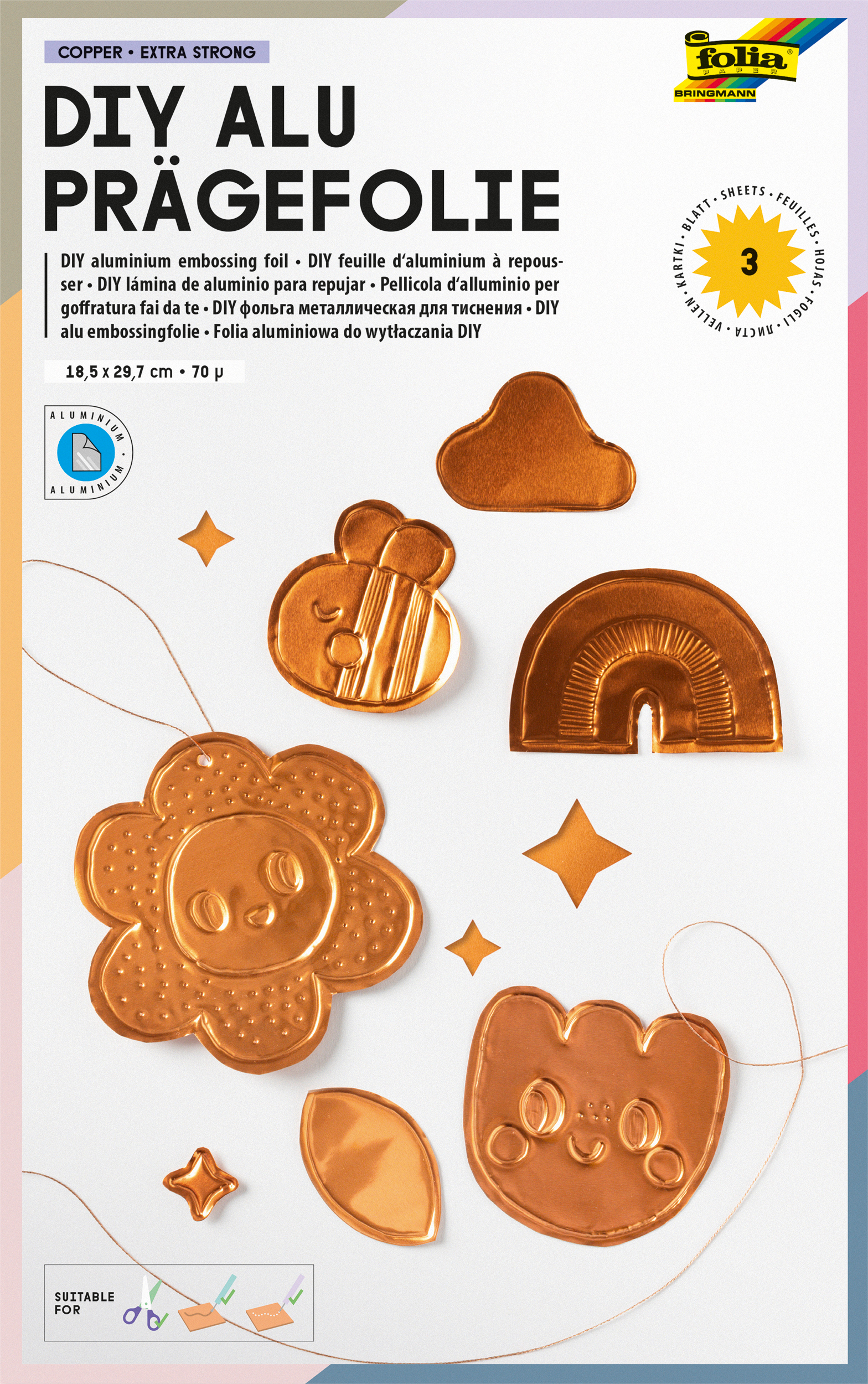 photo FOLIA Feuille d'aluminium 18x29.7cm 520 cuivre, extra fort 3 feuilles