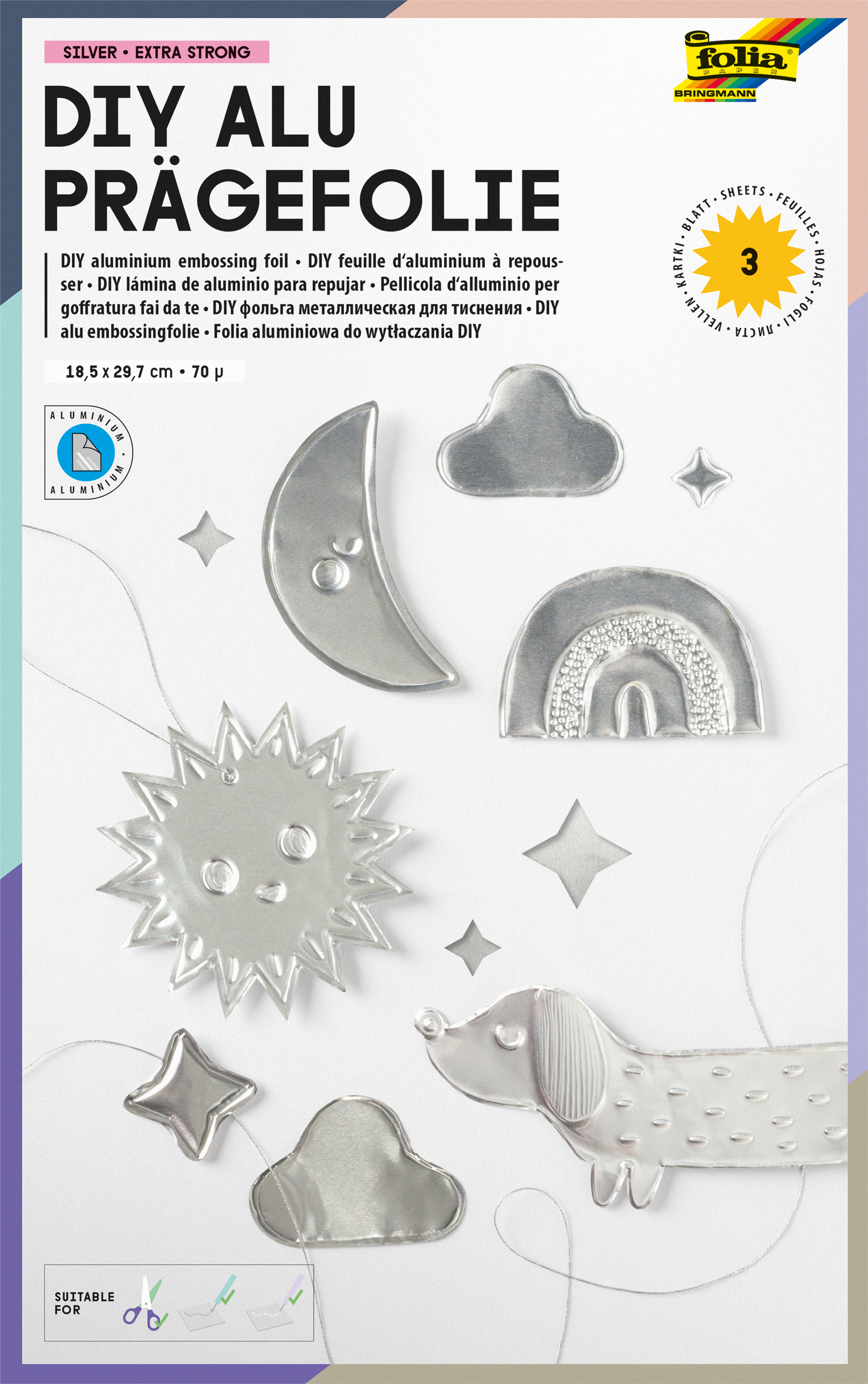photo FOLIA Feuille d'aluminium 18x29.7cm 522 argent, extra fort 3 feuilles