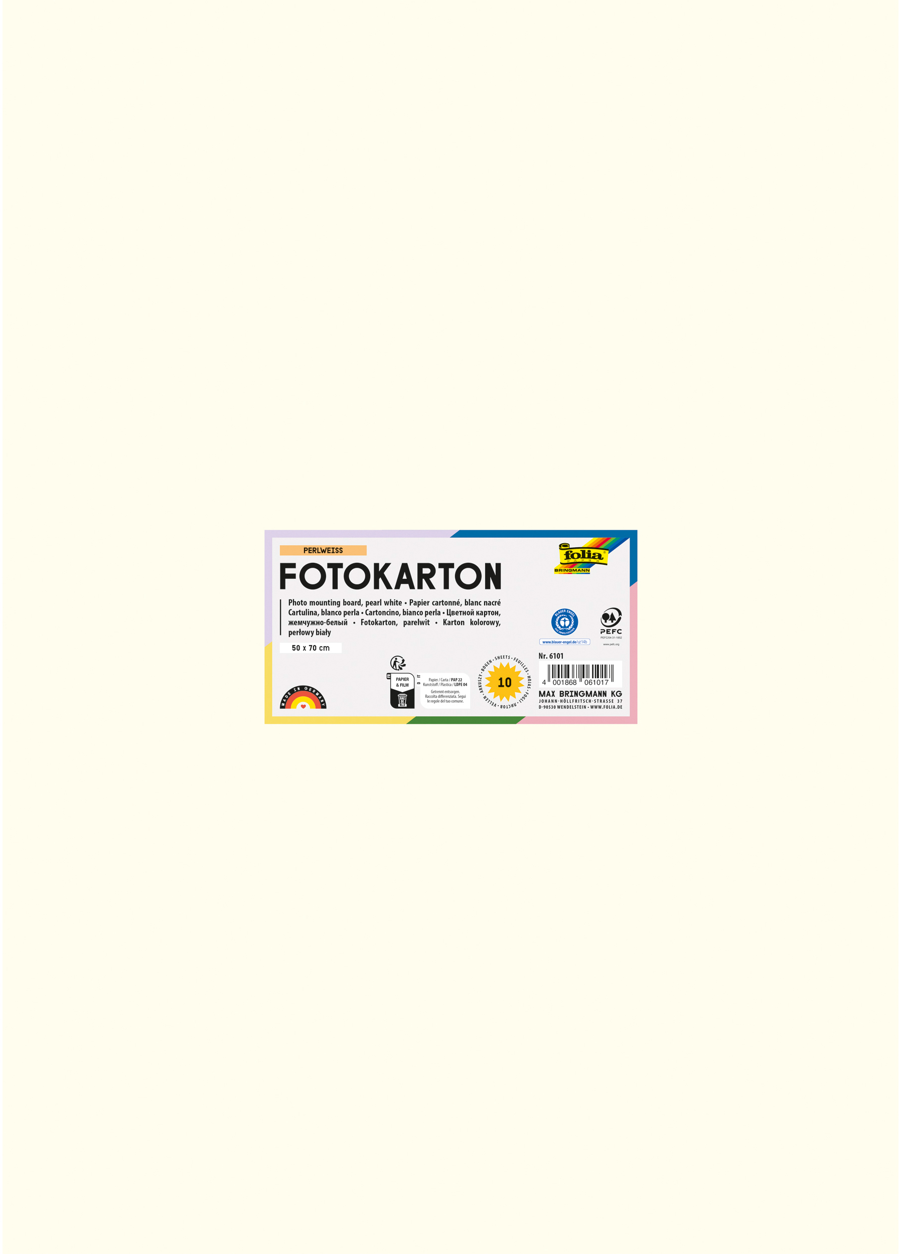 FOLIA Fotokarton 50x70cm 6101 300g, perlweiss
