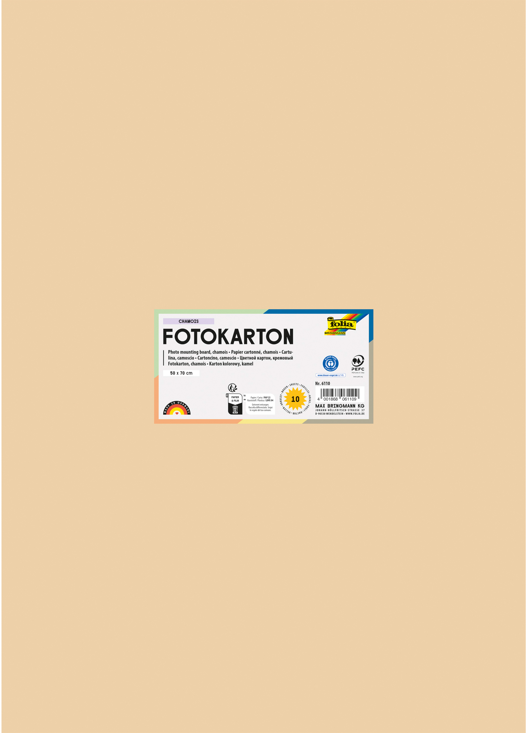 FOLIA Fotokarton 50x70cm 6110 300g, chamois