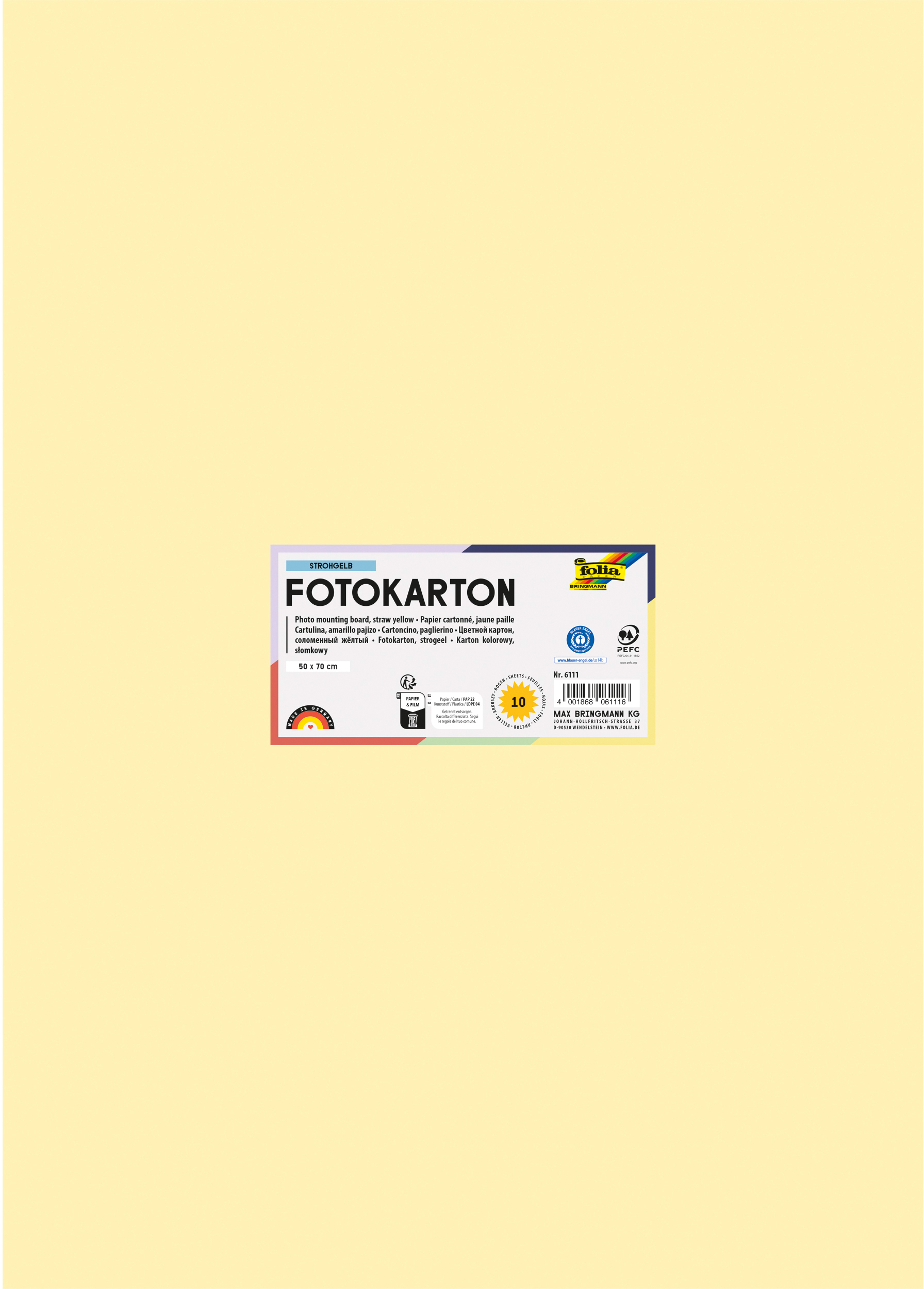 FOLIA Fotokarton 50x70cm 6111 300g, strohgelb