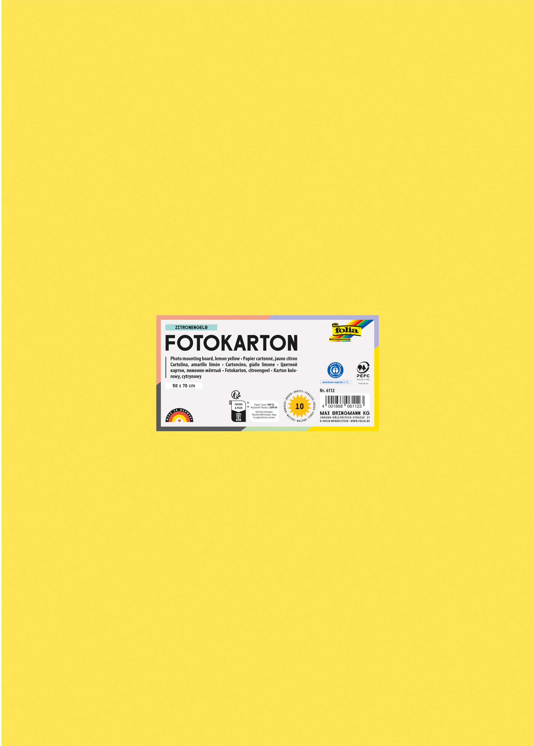 FOLIA Fotokarton 50x70cm 6112 300g, zitronengelb