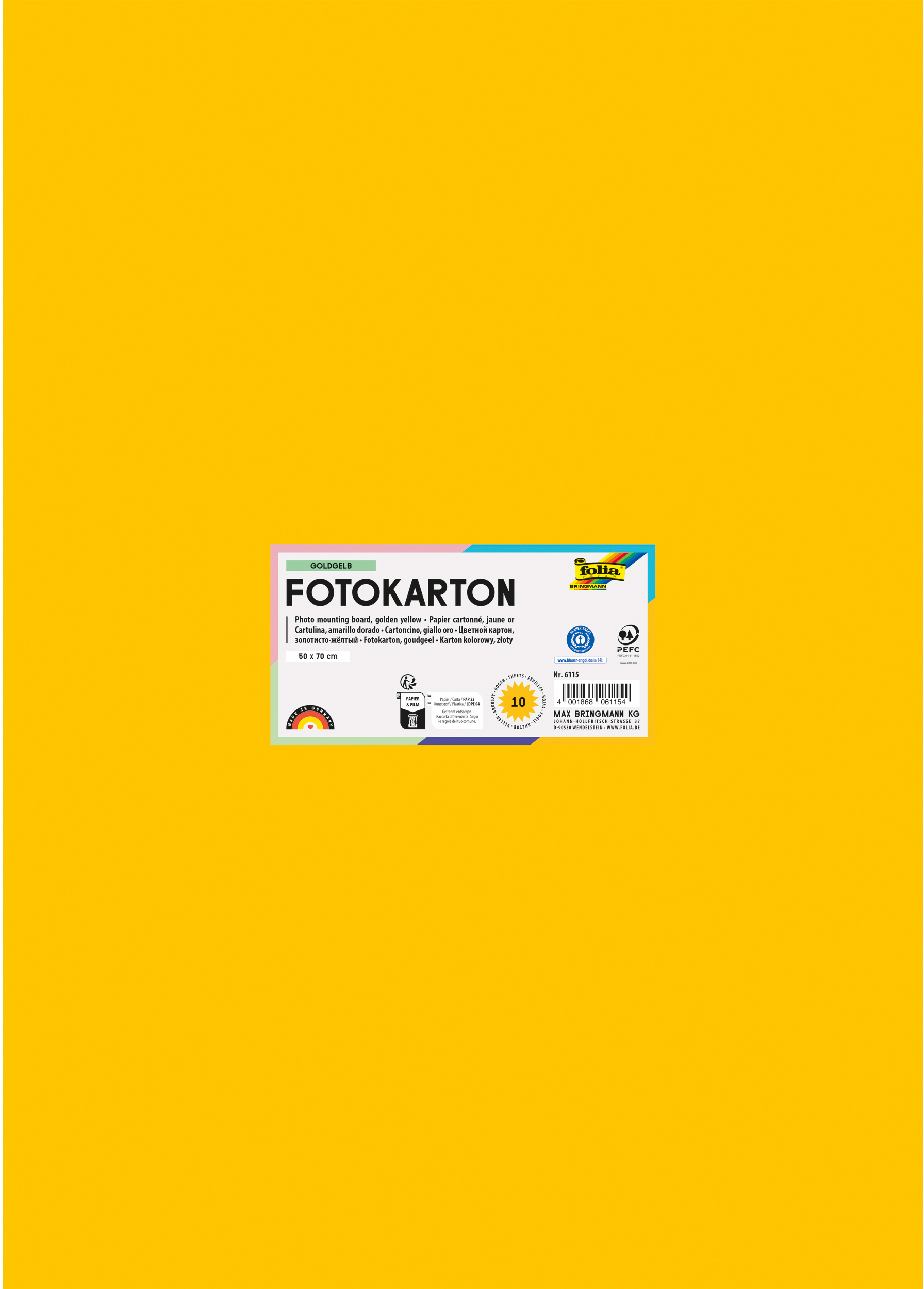 FOLIA Fotokarton 50x70cm 6115 300g, goldgelb