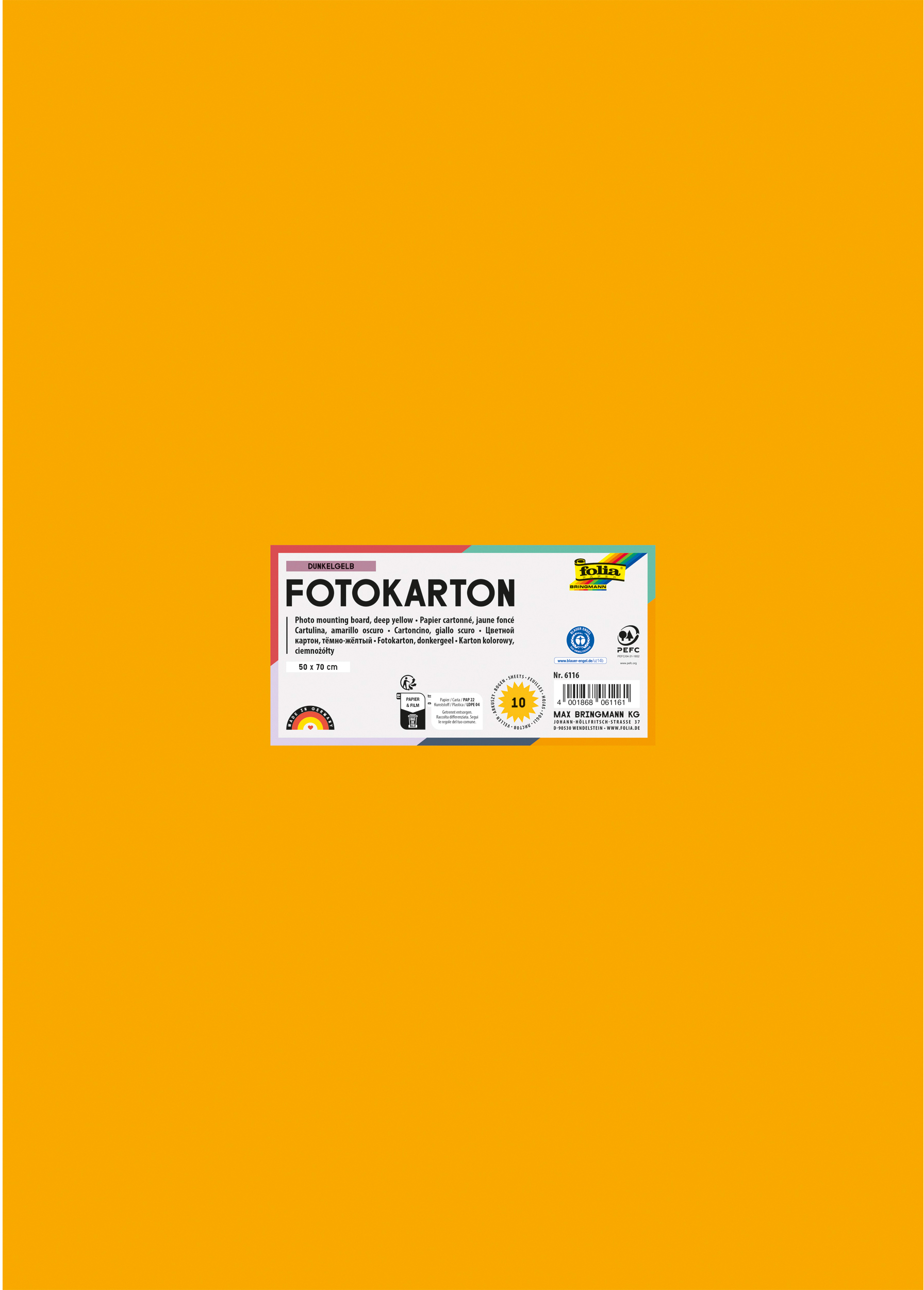 FOLIA Fotokarton 50x70cm 6116 300g, dunkelgelb