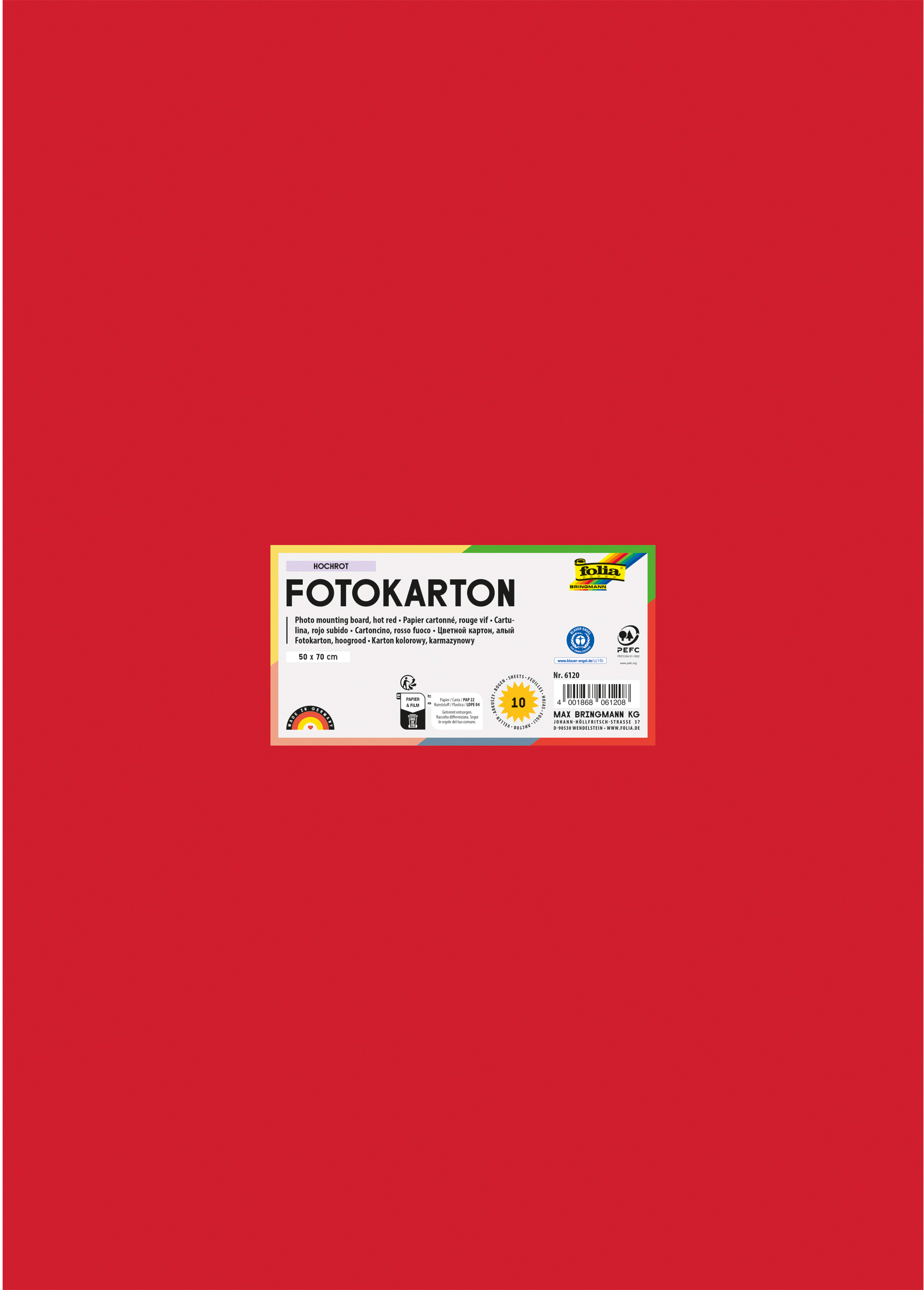 FOLIA Fotokarton 50x70cm 6120 300g, hochrot