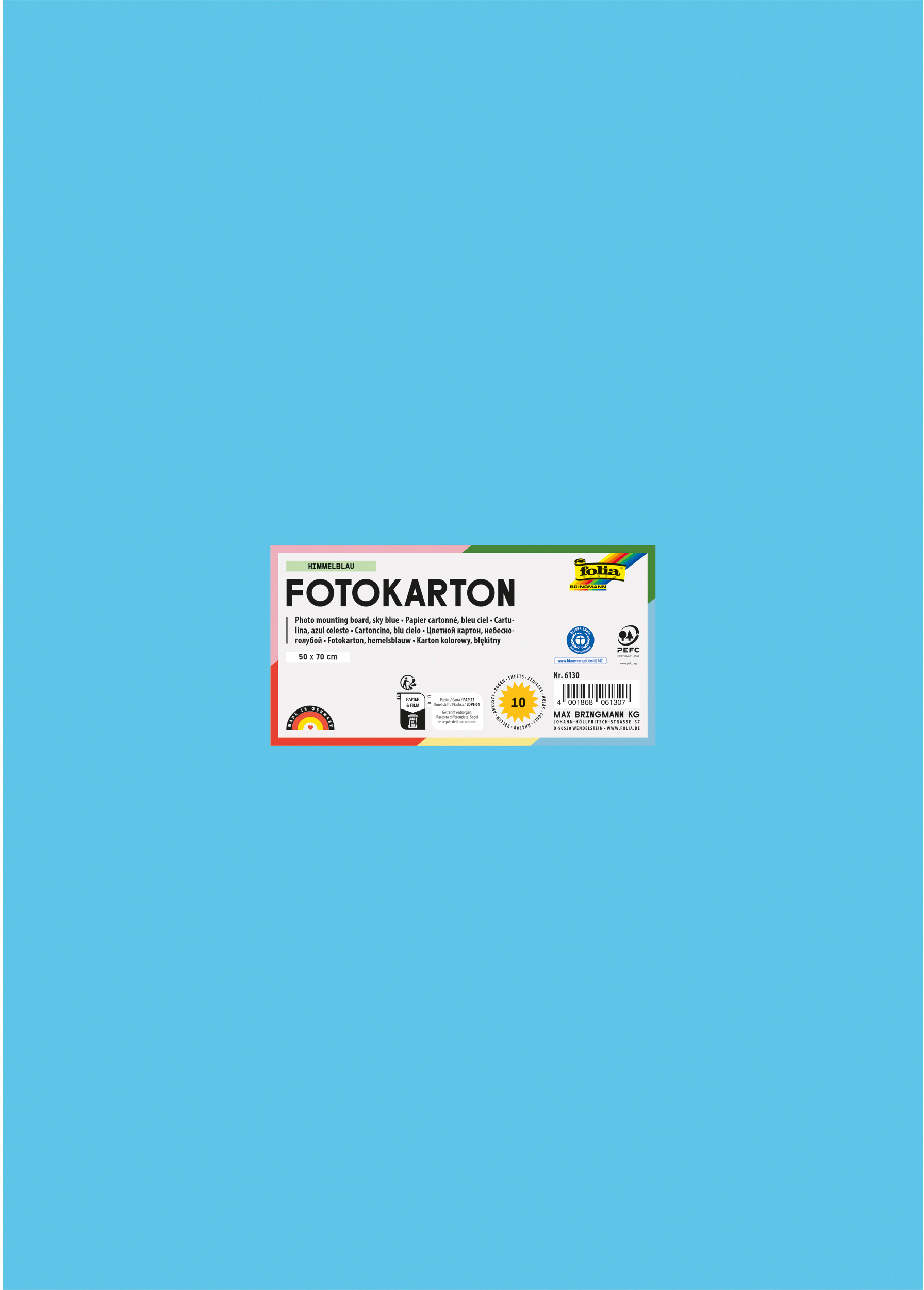 FOLIA Fotokarton 50x70cm 6130 300g, himmelblau