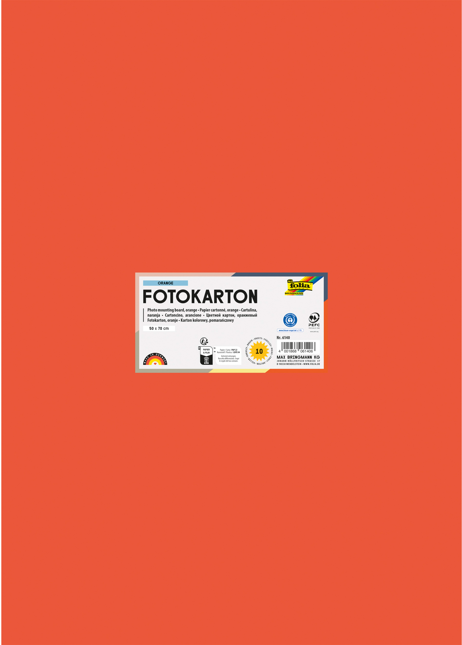FOLIA Fotokarton 50x70cm 6140 300g, orange