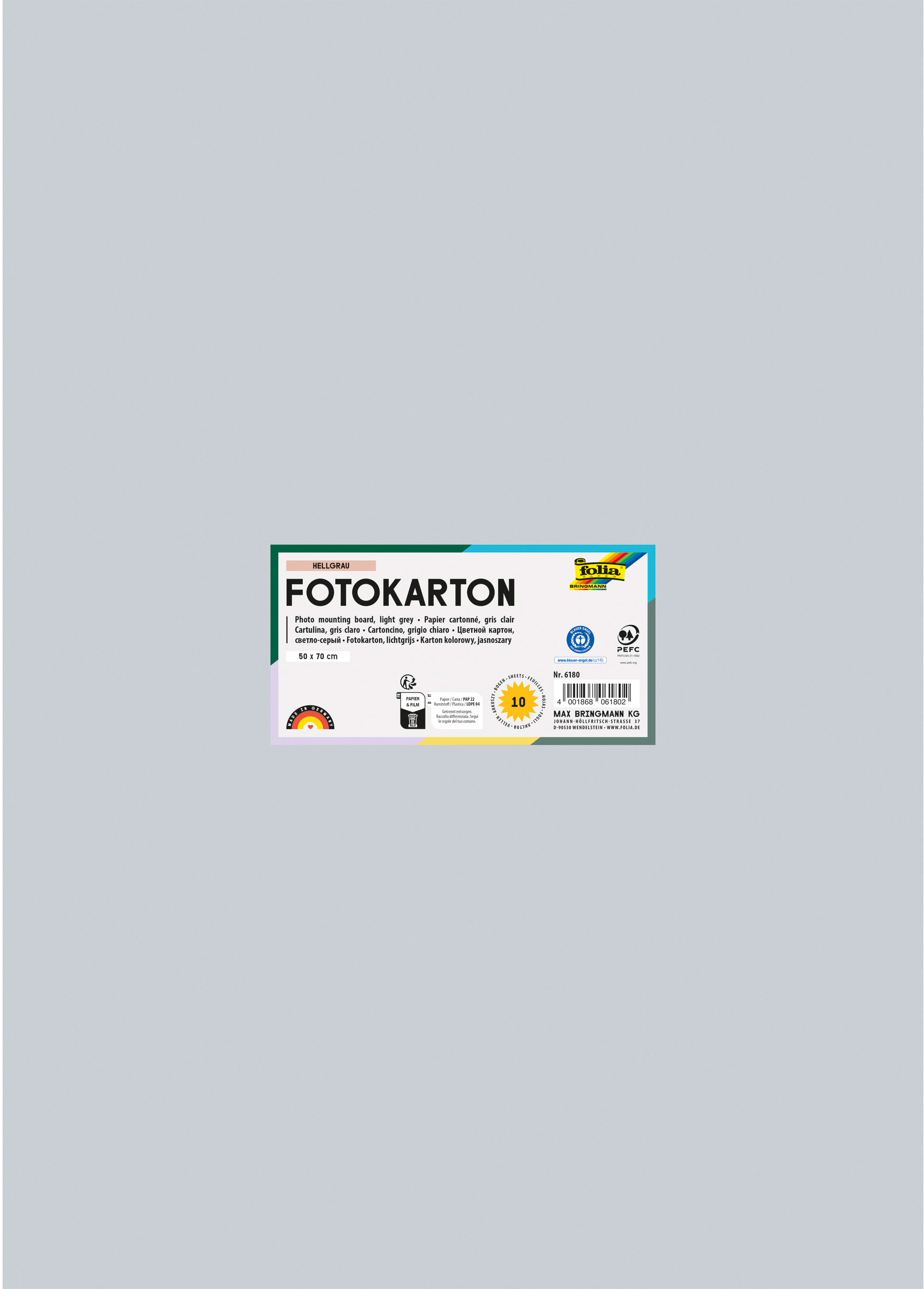 FOLIA Fotokarton 50x70cm 6180 300g, hellgrau