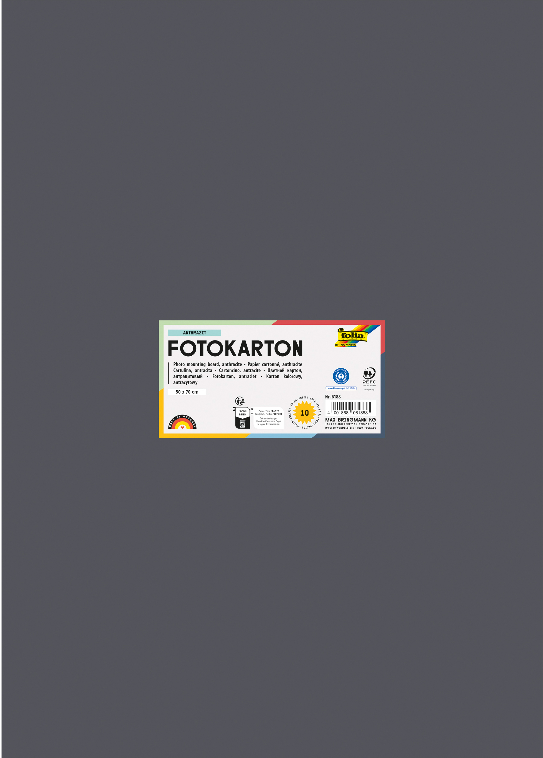 FOLIA Fotokarton 50x70cm 6188 300g, anthrazit