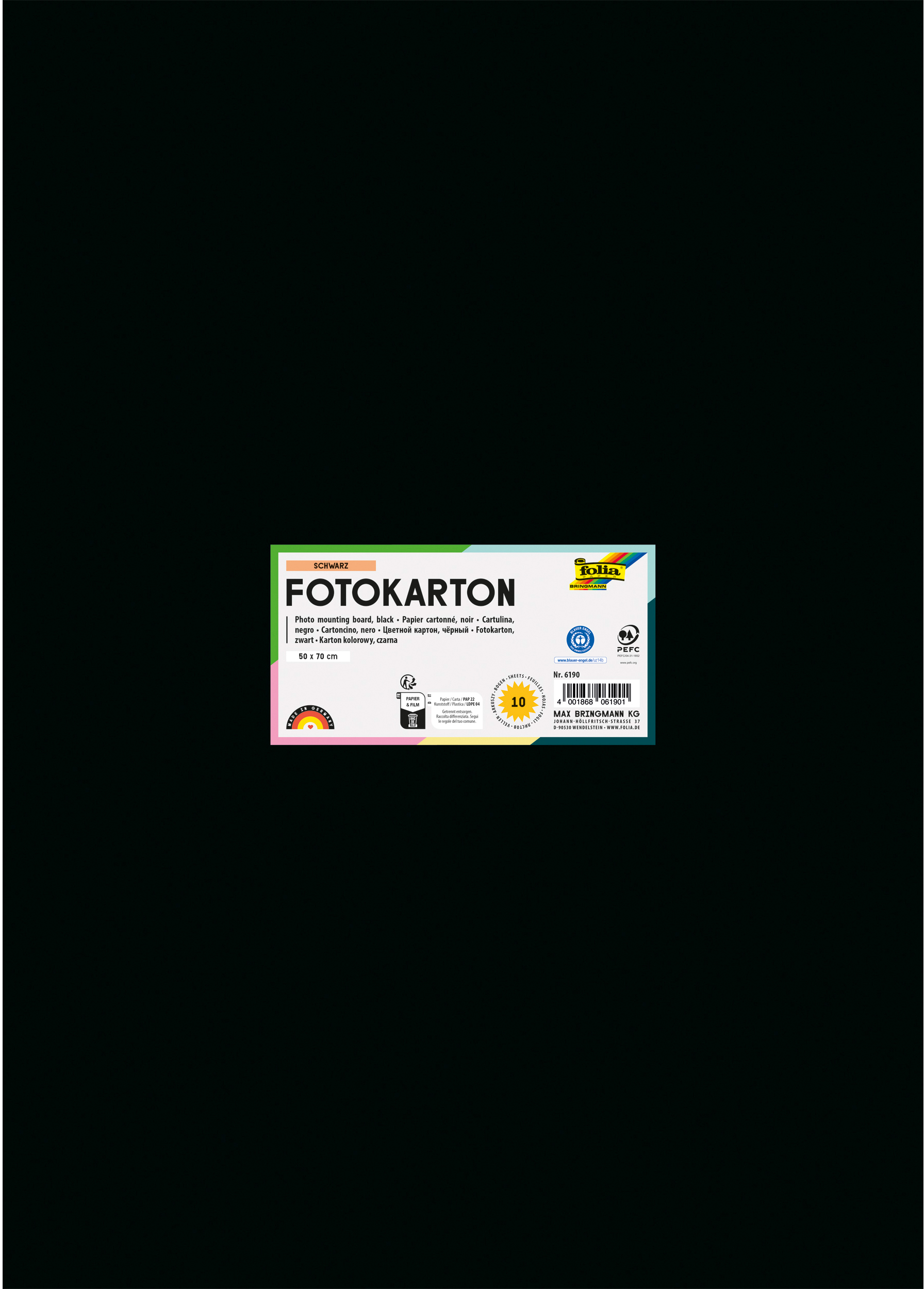 FOLIA Fotokarton 50x70cm 6190 300g, schwarz